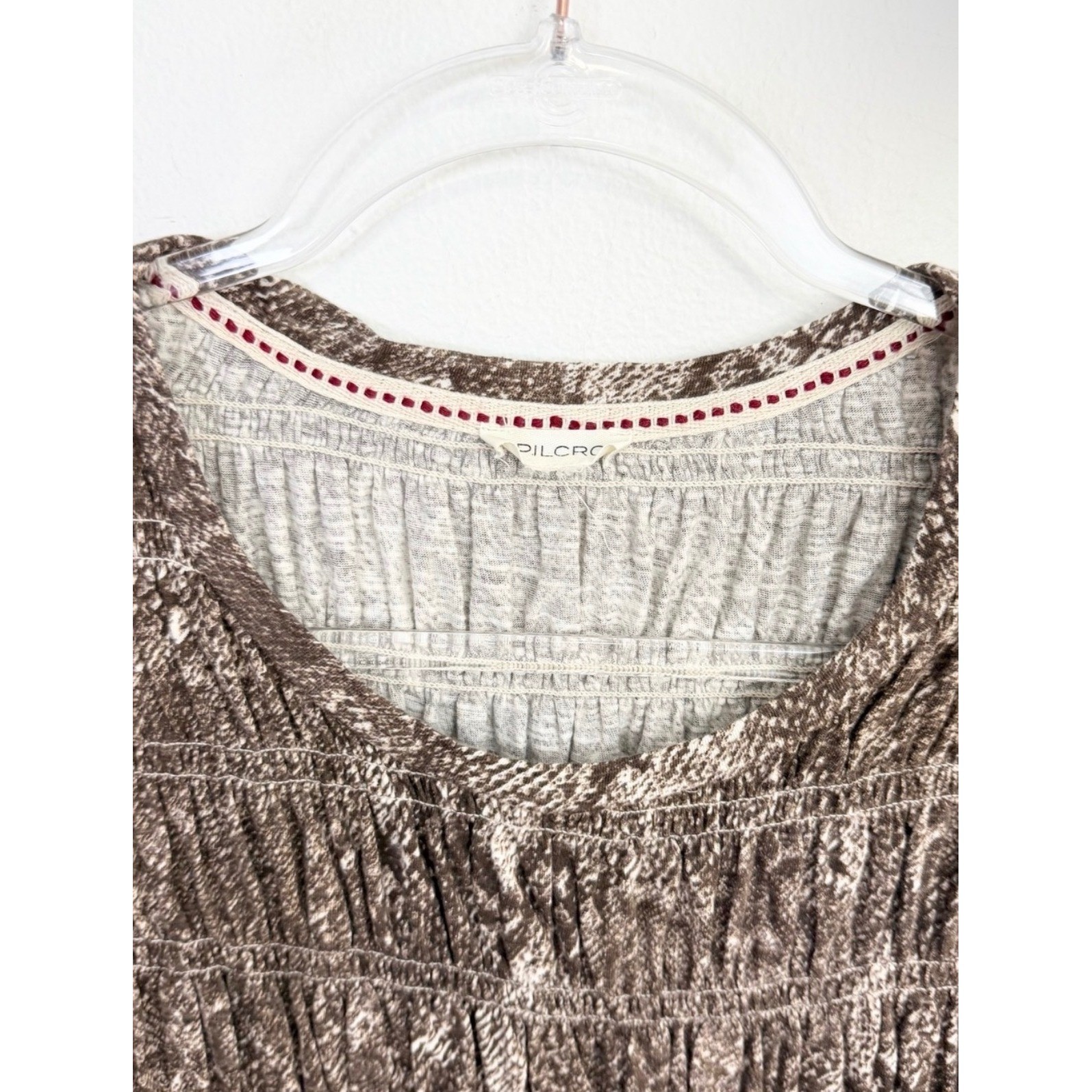 Anthropologie Pilcro Smocked Snake Print Peplum Blouse Long Sleeve Brown Medium