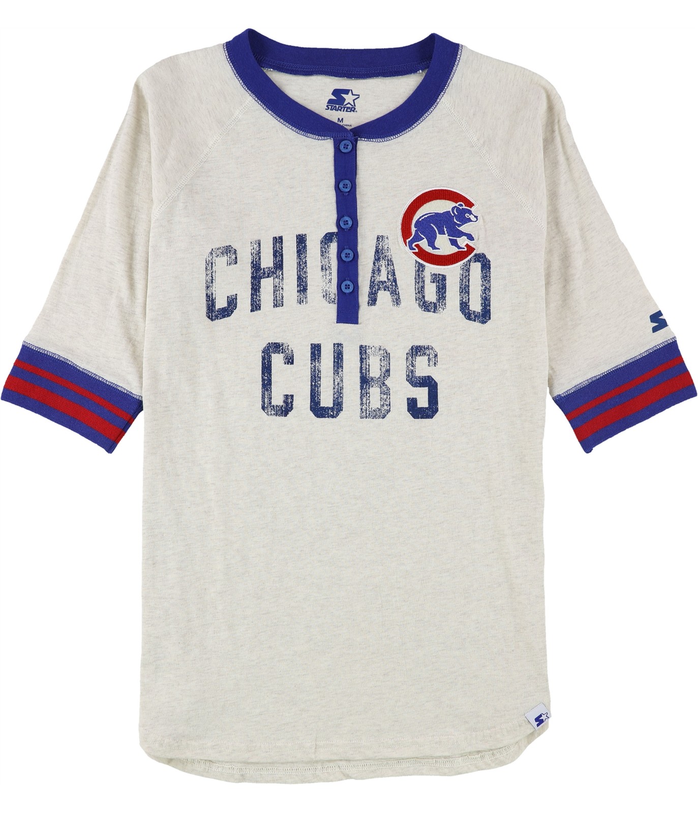 STARTER Womens Chicago Cubs Historic Henley Shirt, Beige, Medium