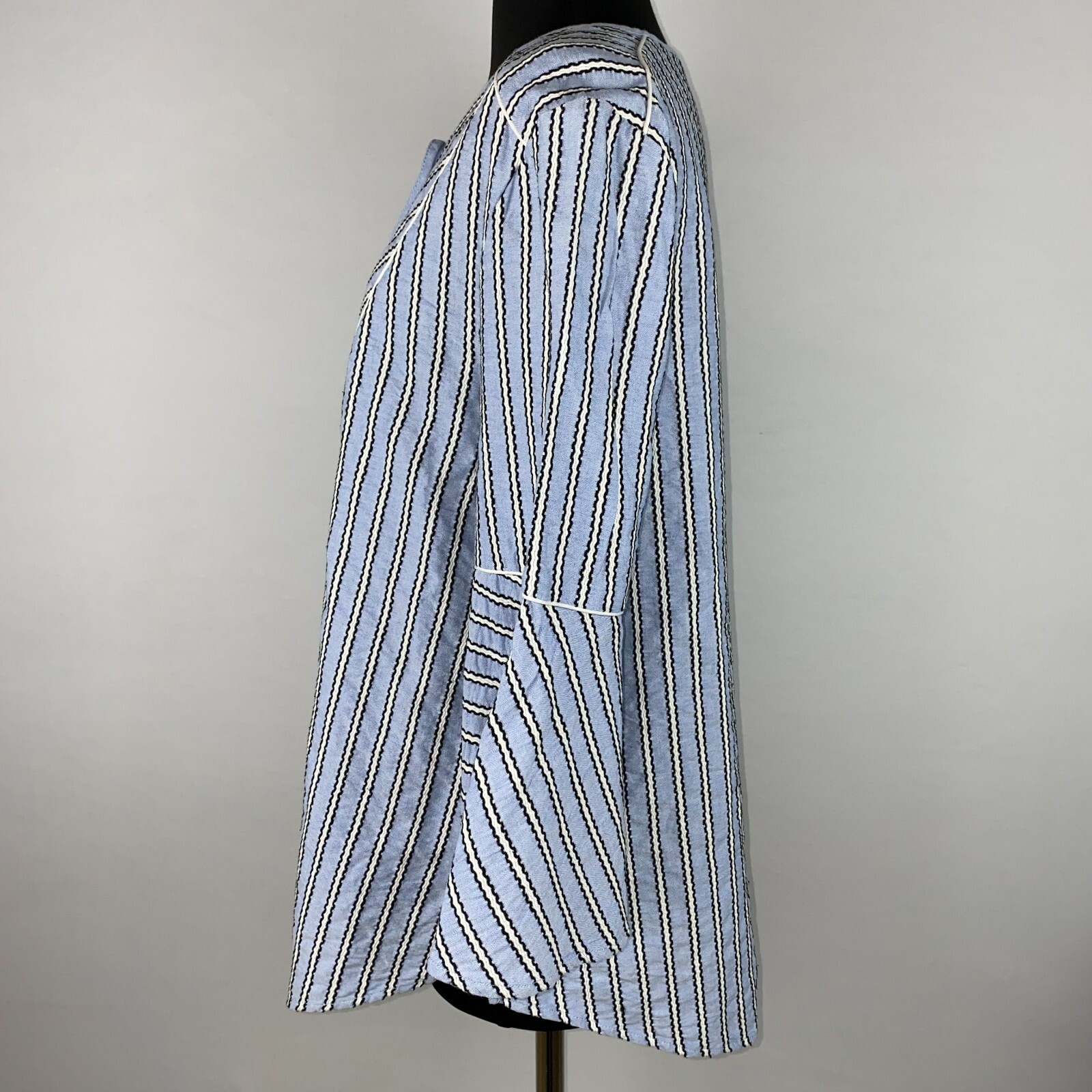 Isaac Mizrahi Live! US 12 Striped Split Neck Tunic Top Bell Sleeves Embroidered