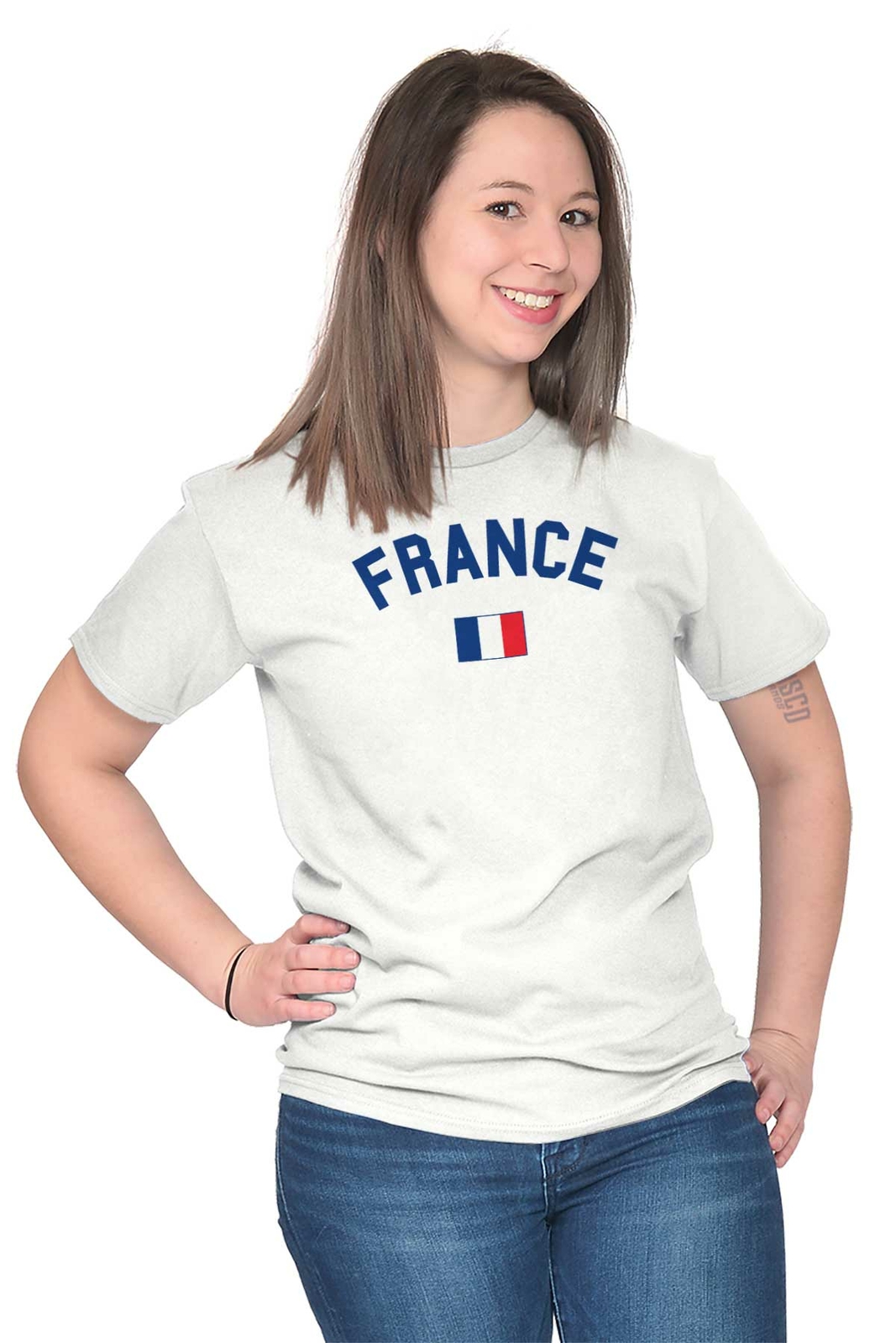 France Country Flag National French Soccer Adult Short Sleeve Crewneck Tee