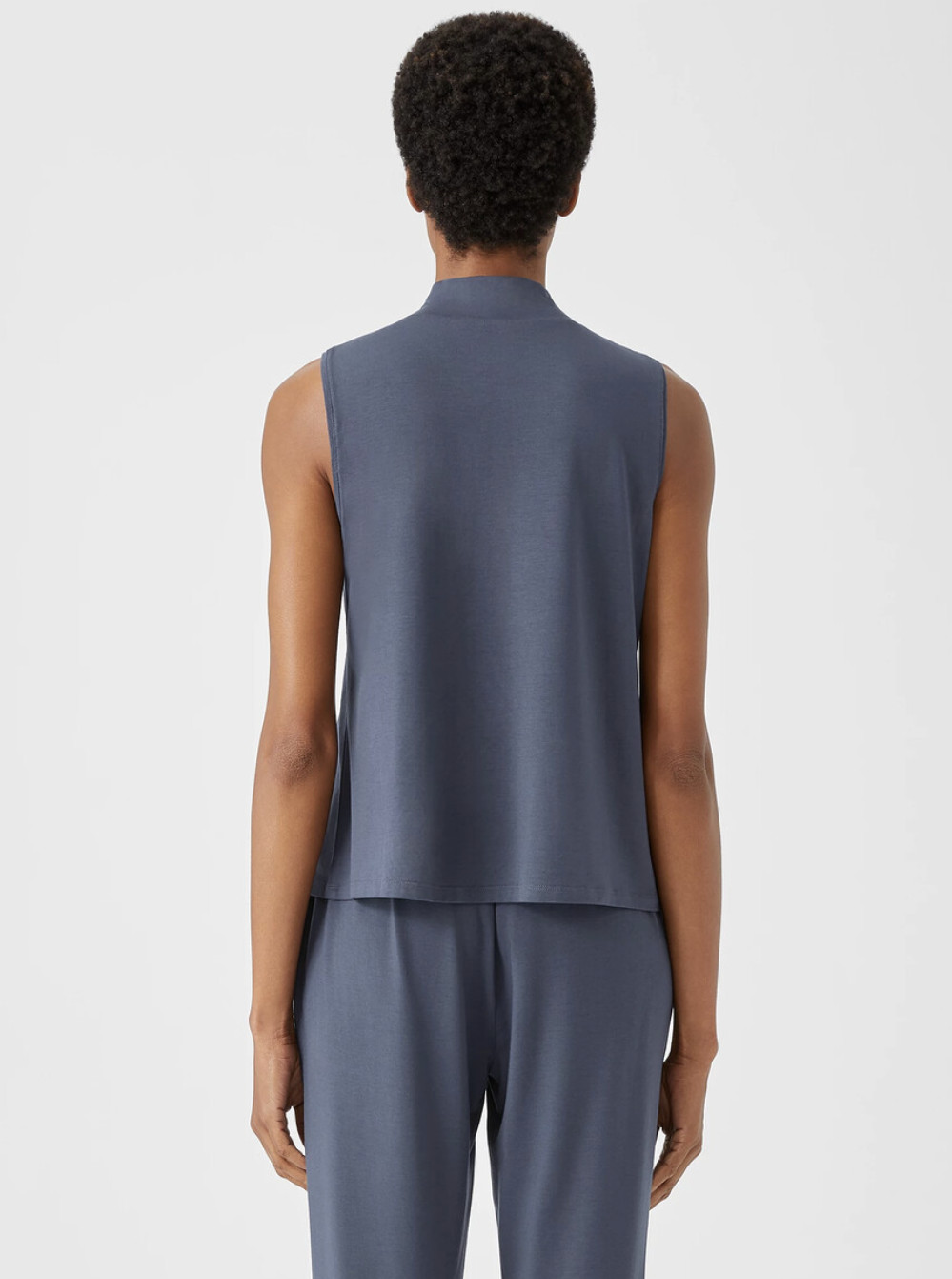Eileen Fisher Ocean Blue Basic Length Fine Jersey Mock Neck Tank Sz M