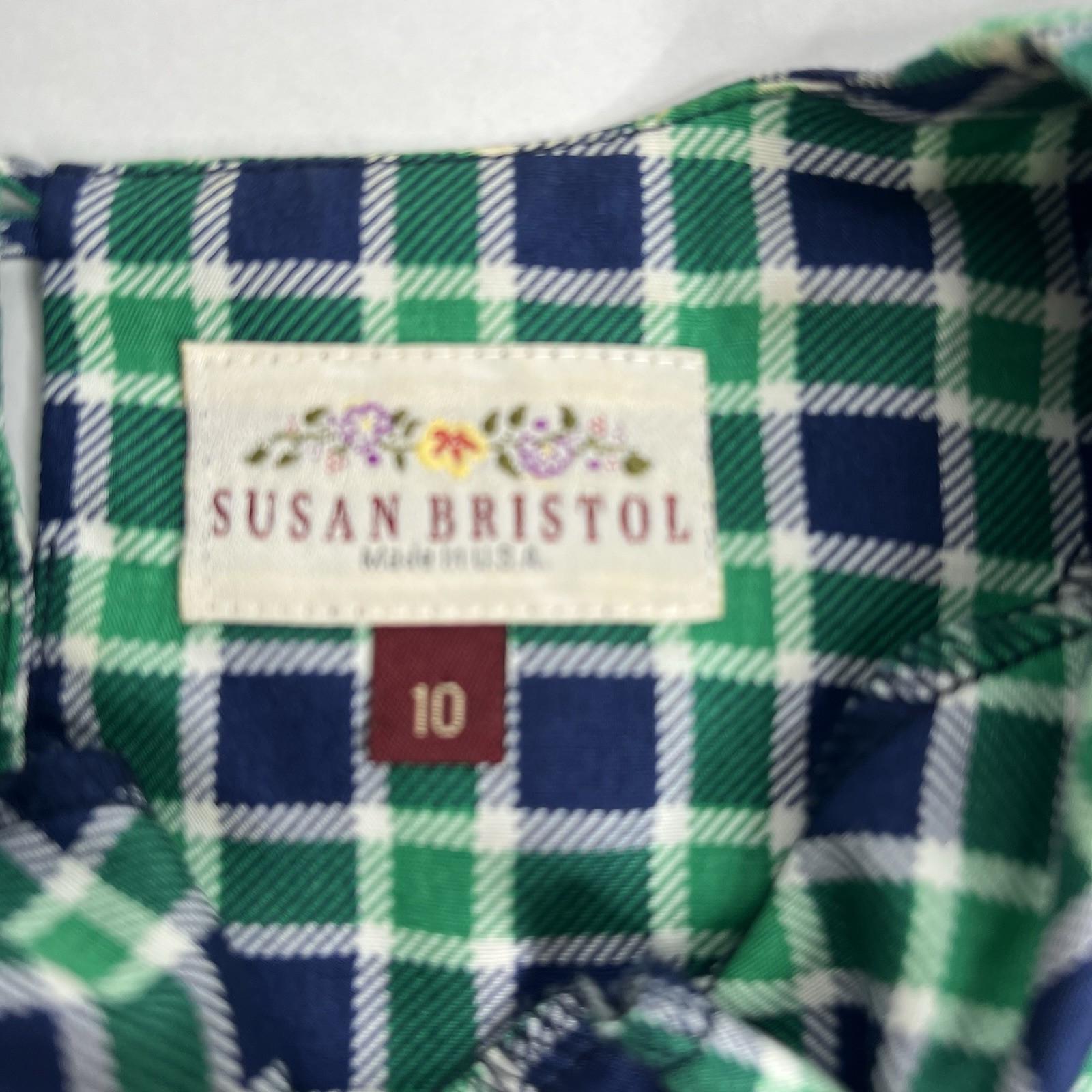 Susan Bristol Blouse Shirt Women Size 10 Colorful Preppy 80’s Vintage Plaid Navy