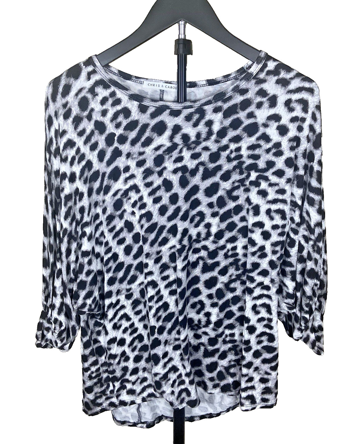 CHRIS & CAROL QUARTER SLEEVE BLACK LEOPARD TOP RAYON BLEND SIZE MEDIUM