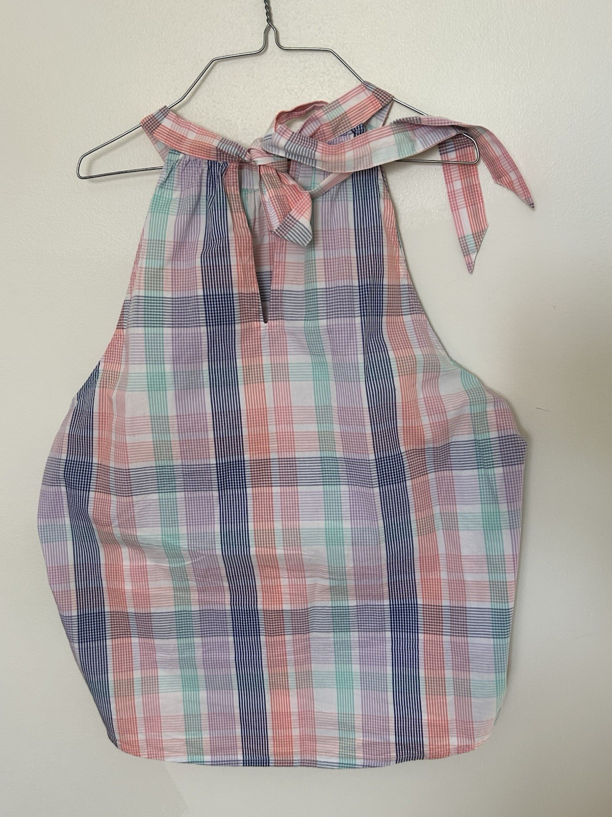 J Crew Outlet Gingham Shirt Medium Pink Blue White Sleeveless Cotton Sleeveless