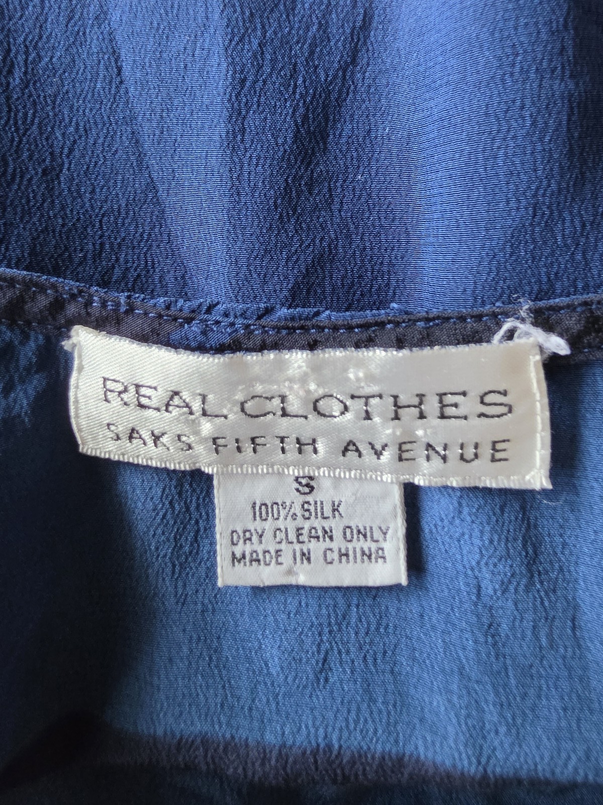 VTG Real Clothes Saks Fifth Avenue Silk Tank Top S Blue Navy White Striped Cami