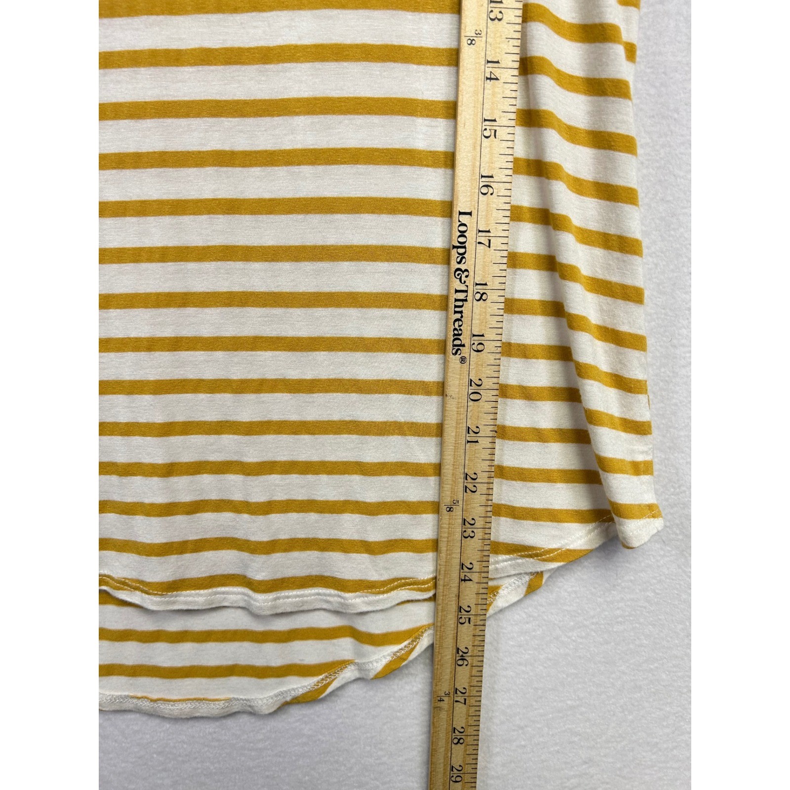 Green Envelope Womens Striped Short Sleeve T Shirt Top Mustard Yellow White M