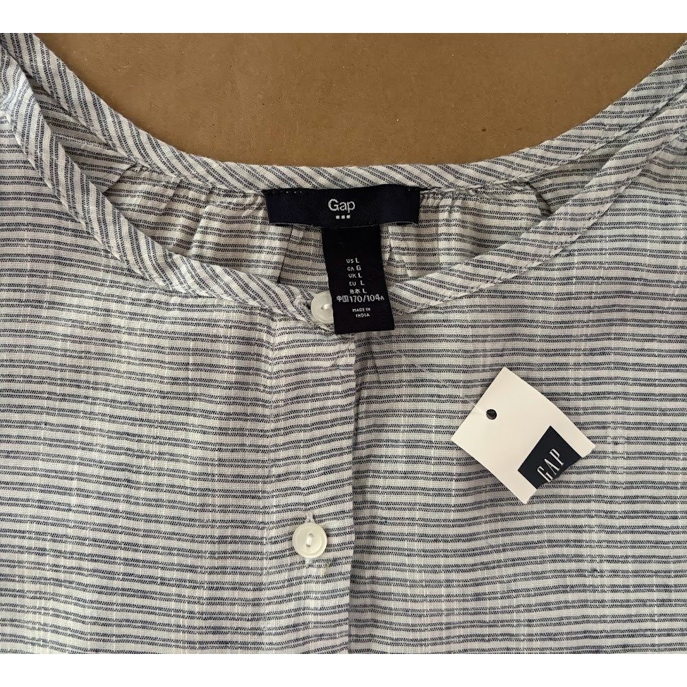 Gap Womens Large Blue White Striped Front Tie Shirt Coastal Nautical Beach NWT