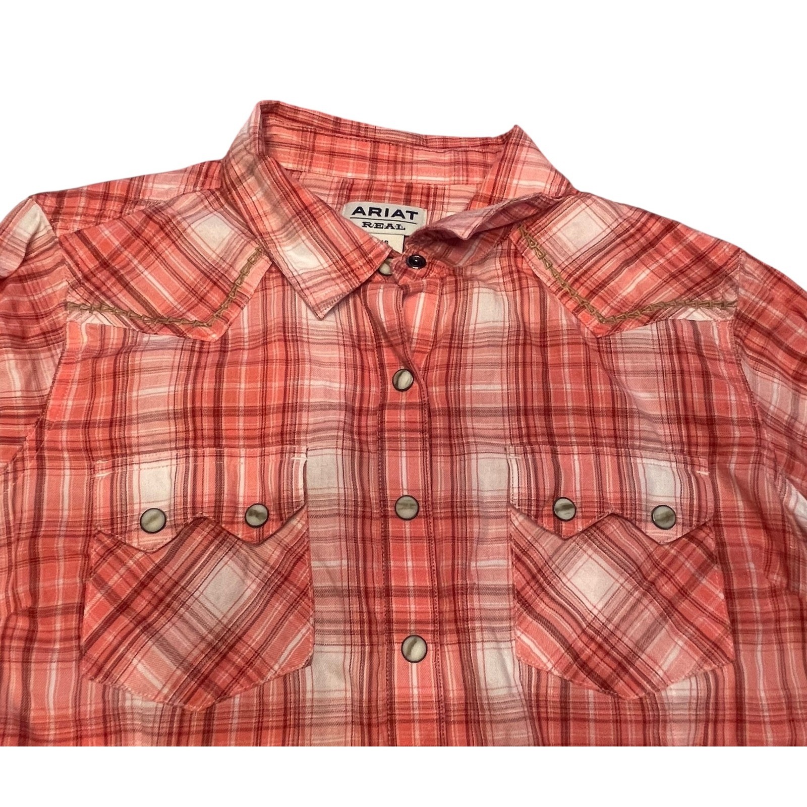 Ariat Womens Large Plaid Pearl Snap Western Shirt Embroidered Ranch Western