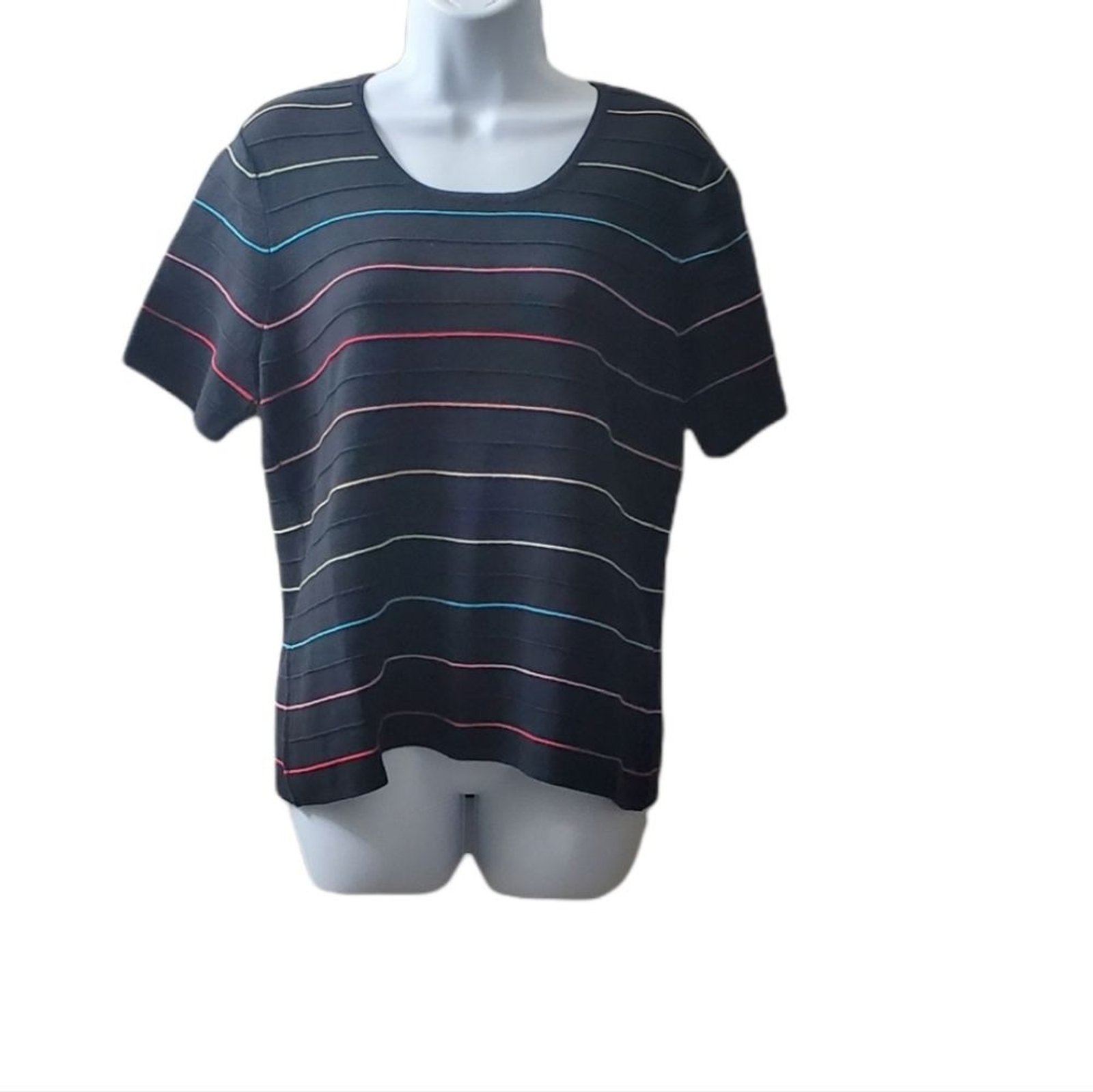 Womens Croft & Barrow Stretchy Rainbow Striped Dressy Casual Shortsleeve Blouse
