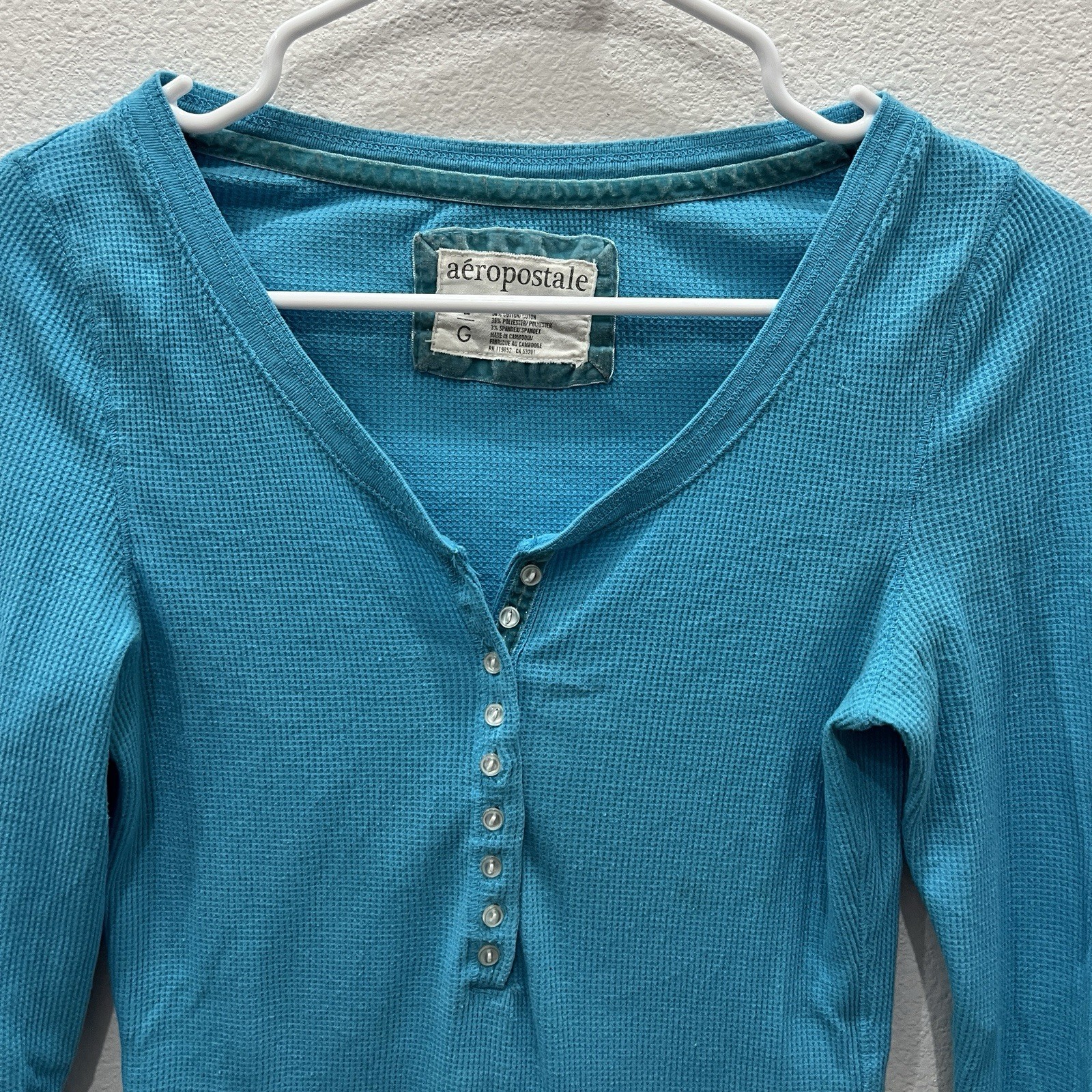 Aeropostale Vintage Y2K Ribbed Stretch Thermal Henley Bella Swan Indie Sleaze L