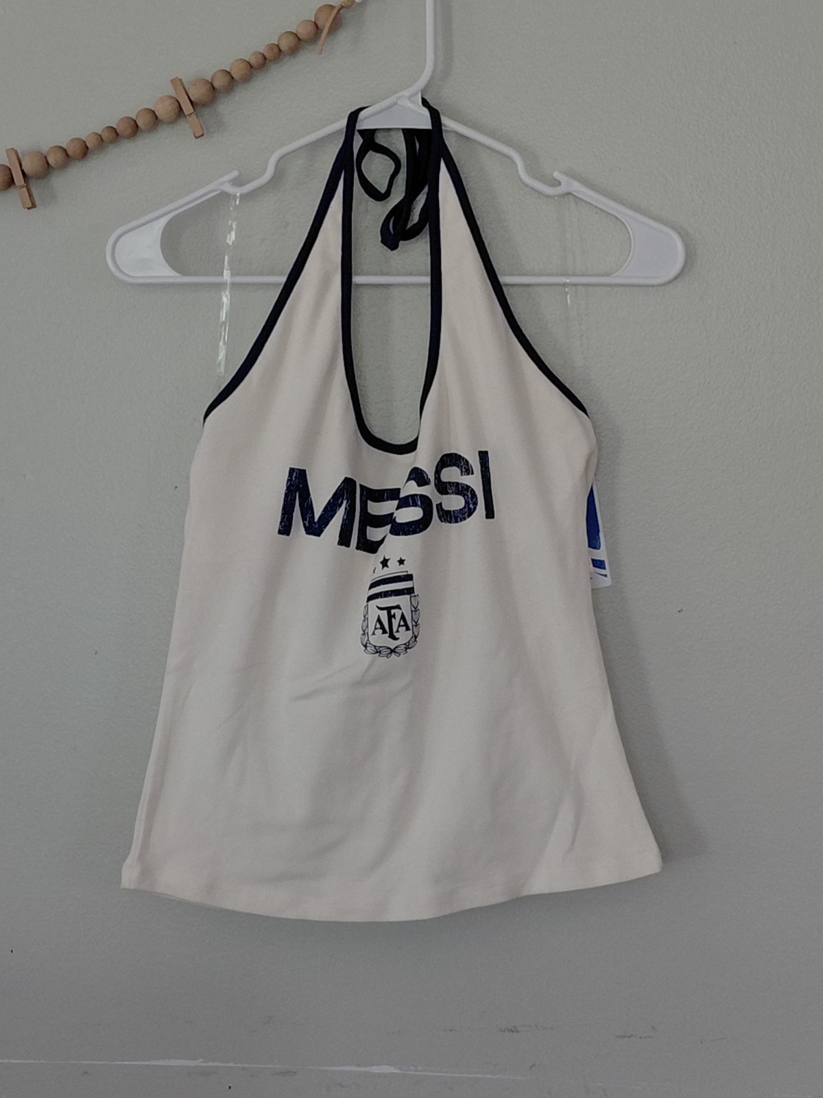 AFA Lionel Messi Women’s Halter Tank Top White/Blue Trim Logo Size M Cotton
