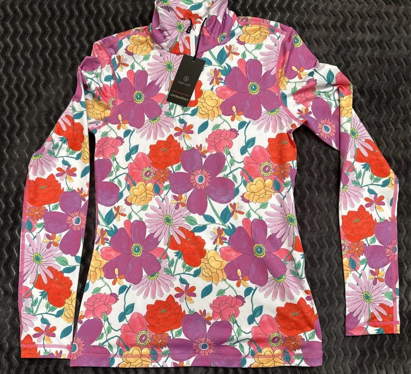 NWT Bogner X Love Shack Fancy Livy3 Base Layer Snow Ski Top Disco Flower Power