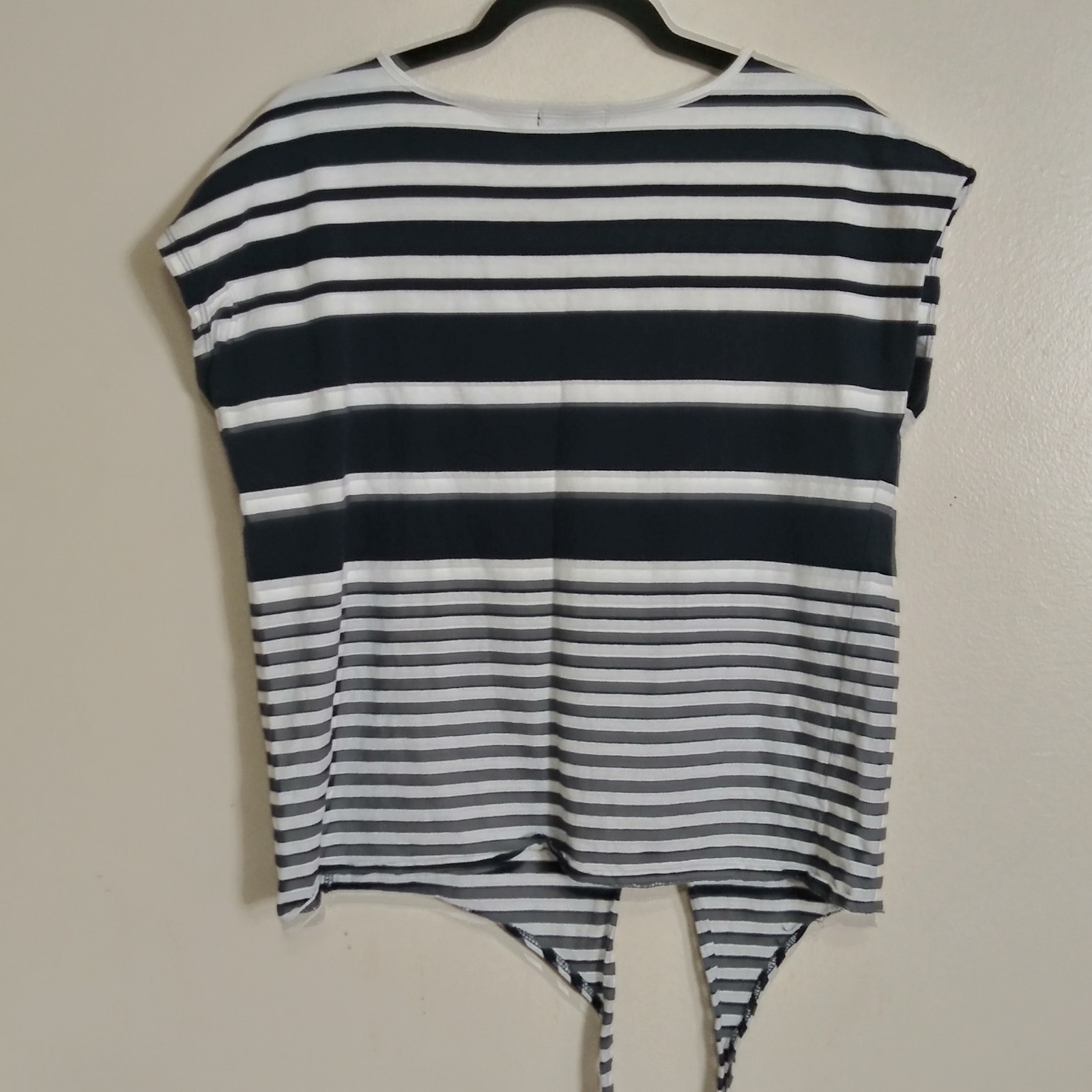 rxb Black & White Striped Tie Front Top Short Sleeve Casual Cotton Blouse Size M