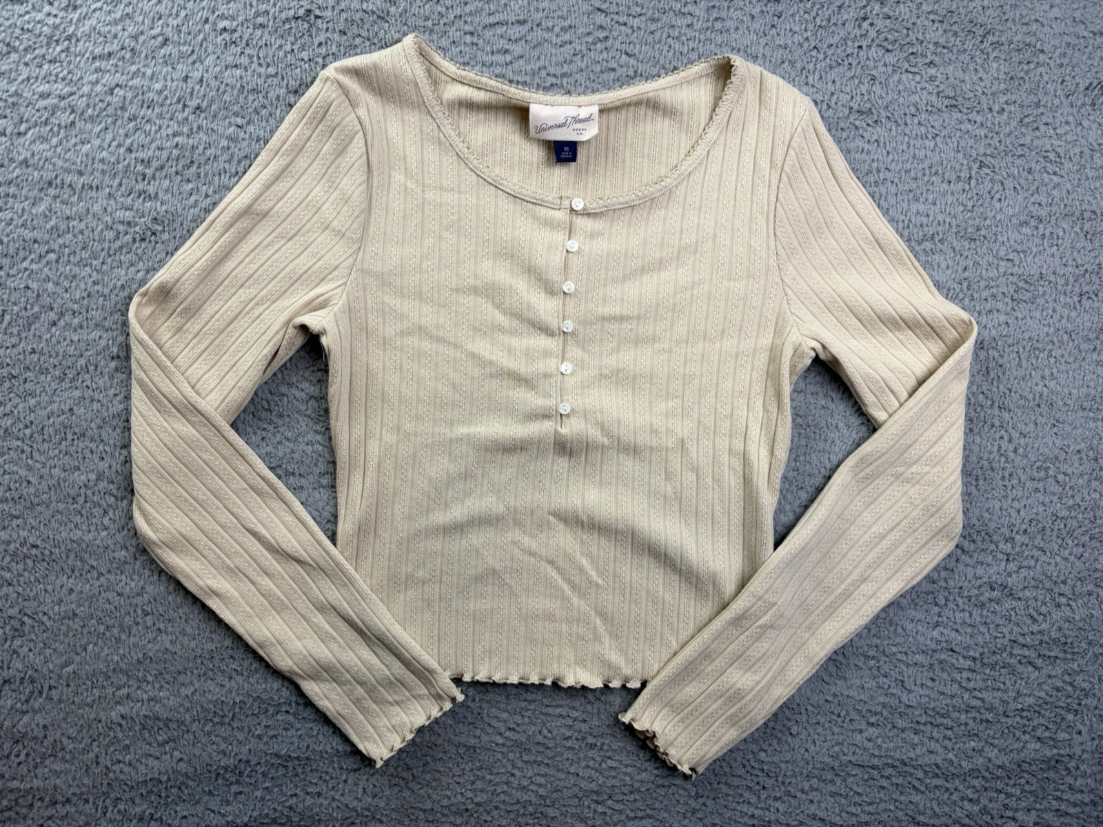 Universal Thread Womens XS Tan Long Sleeve Pointelle Henley Shirt