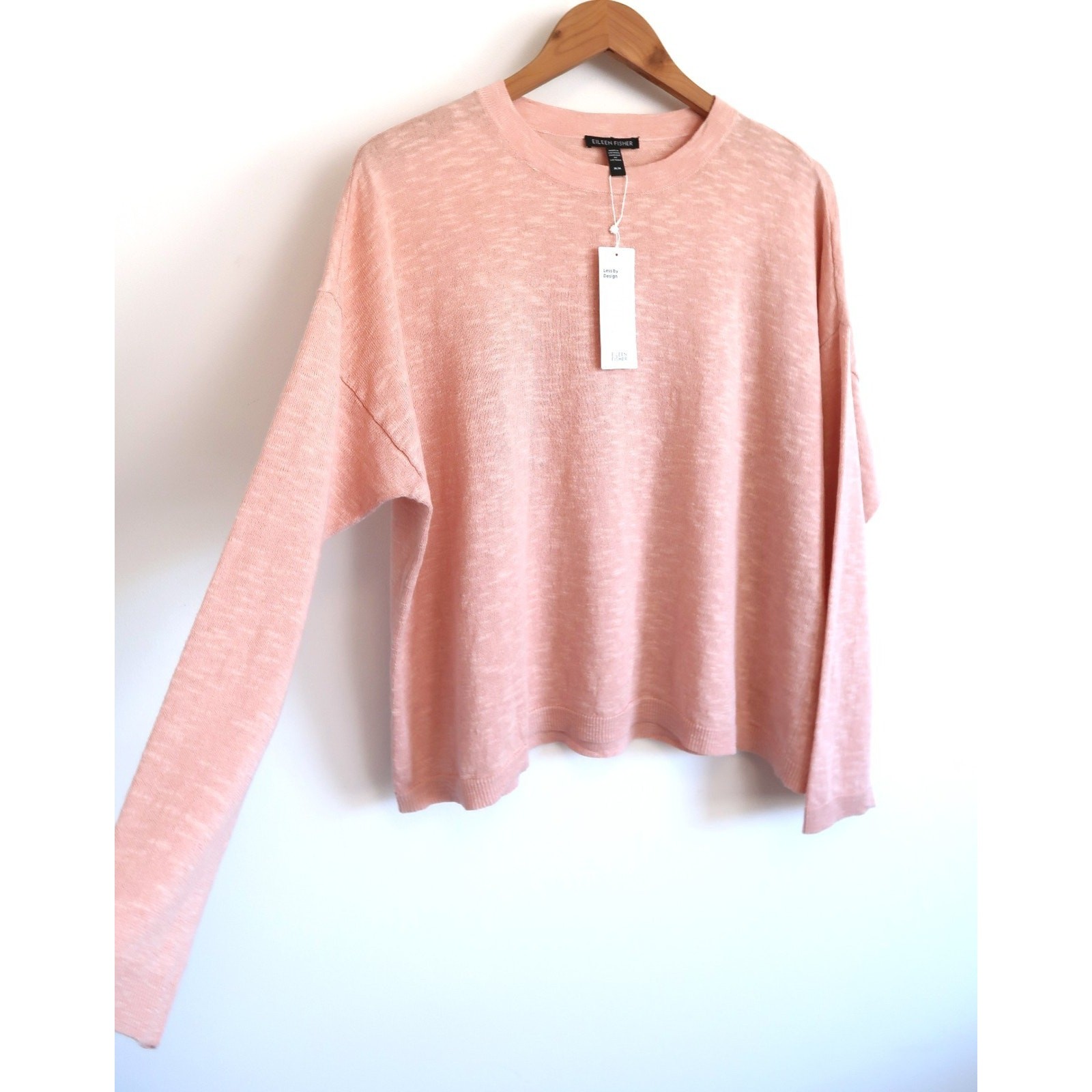 EILEEN FISHER Organic Cotton Linen Slub Long Sleeve Box-Top Powder M NWT $178
