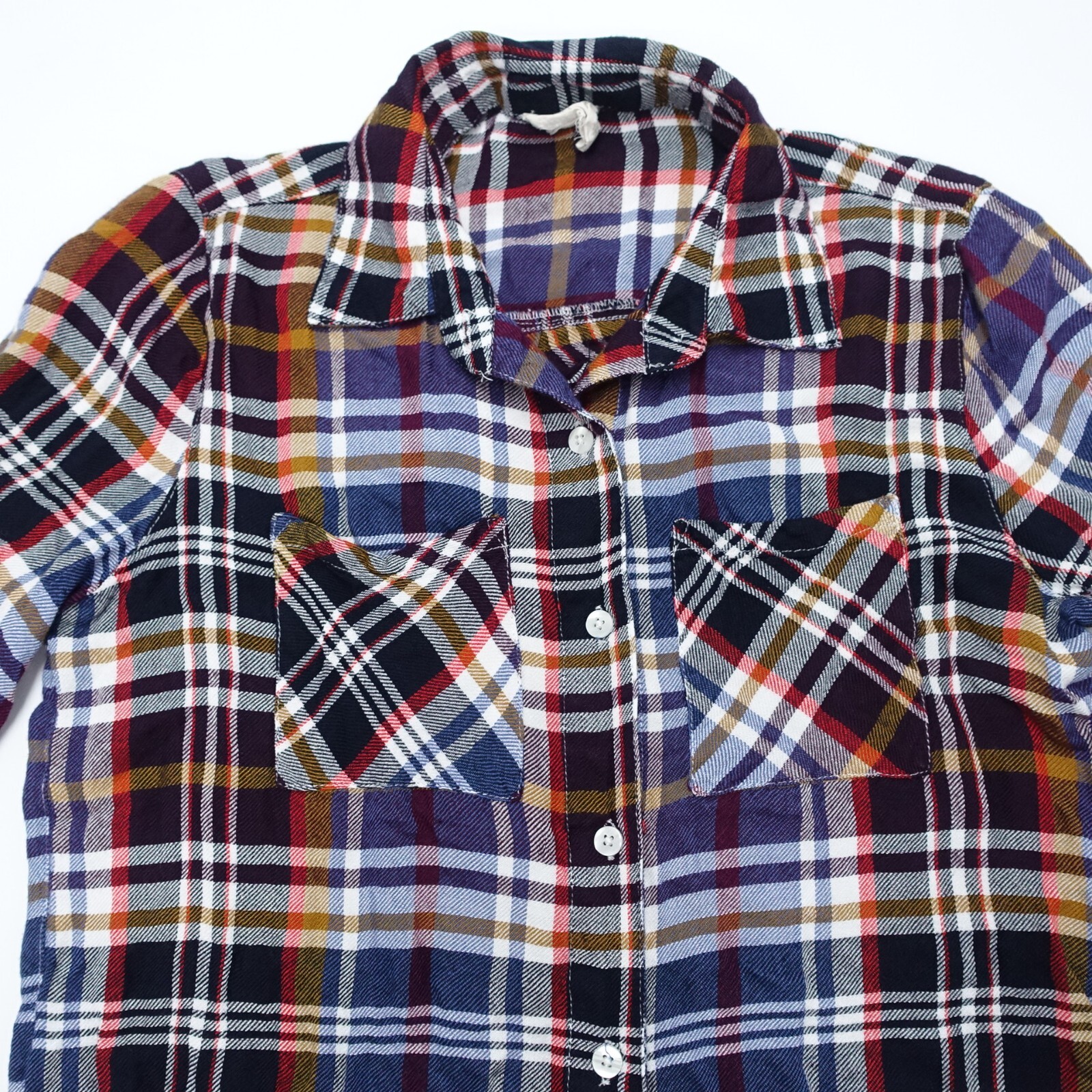 Harper Shirt Women’s Small Multicolor Plaid 100% Rayon Button Up Long Sleeve
