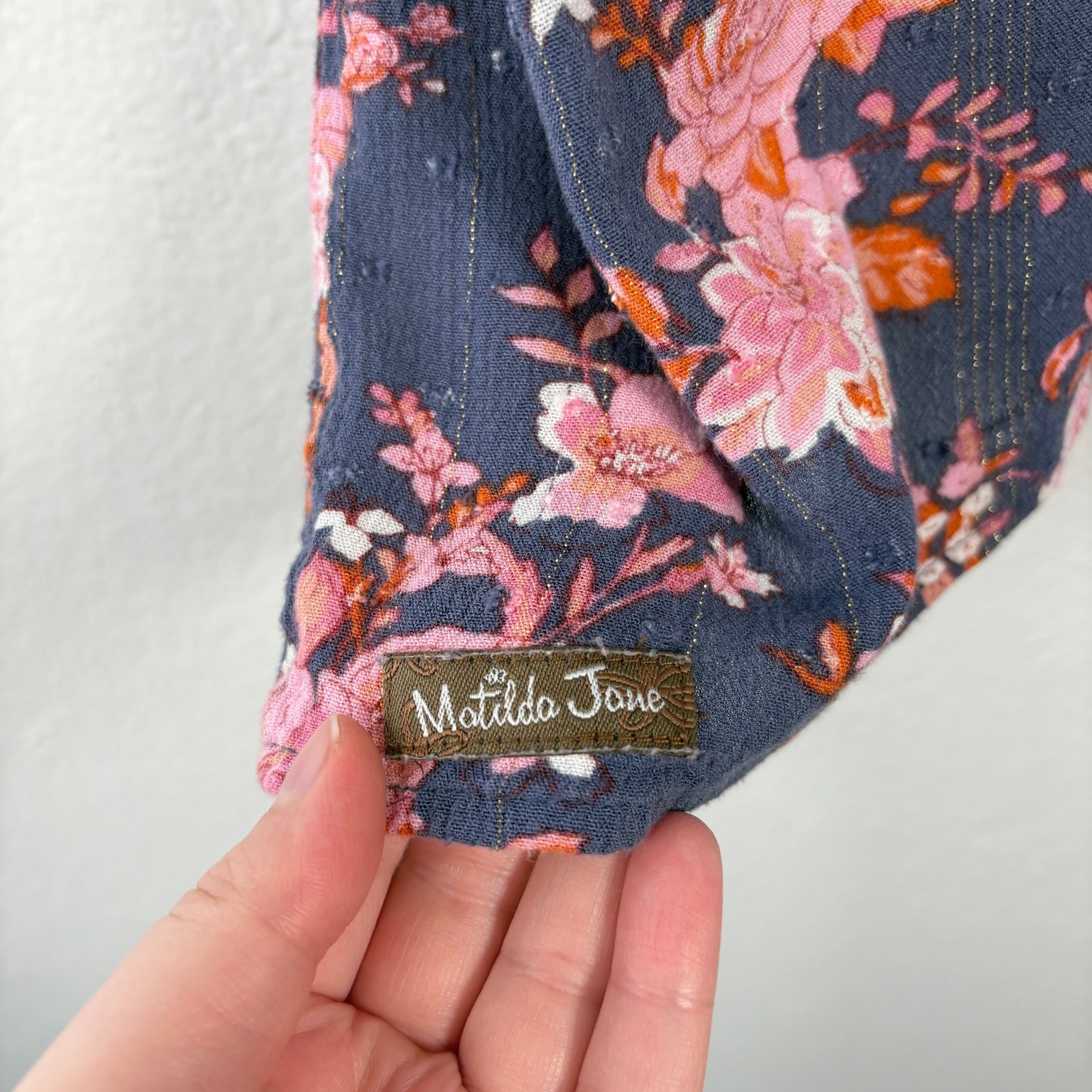 Matilda Jane Boho Hippie Open Front 3/4 Sleeve Metallic Floral Olivia Kimono Top