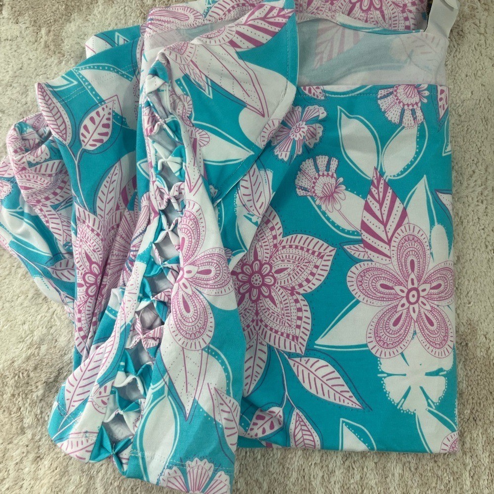 Ruby Rd. Pink and Blue Floral Blouse
