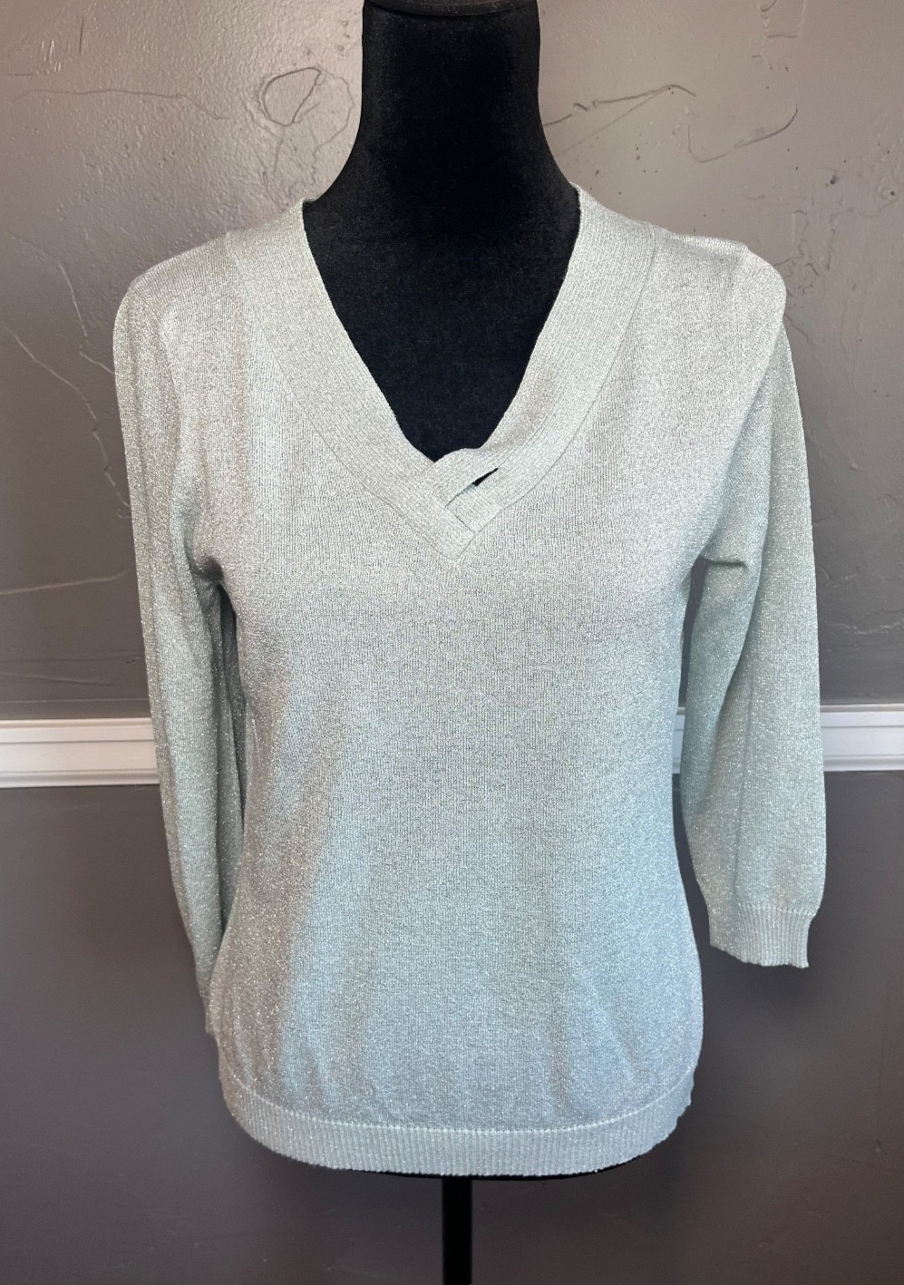 Judith Hart Silk Knit Top Women Size 8 Seafoam Lightweight Sparkle Holiday Party