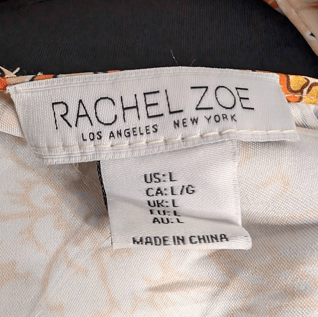 Rachel Zoe L Orange Paisley Tie Neck Top Sleeveless Satin 70s Retro Career Boho