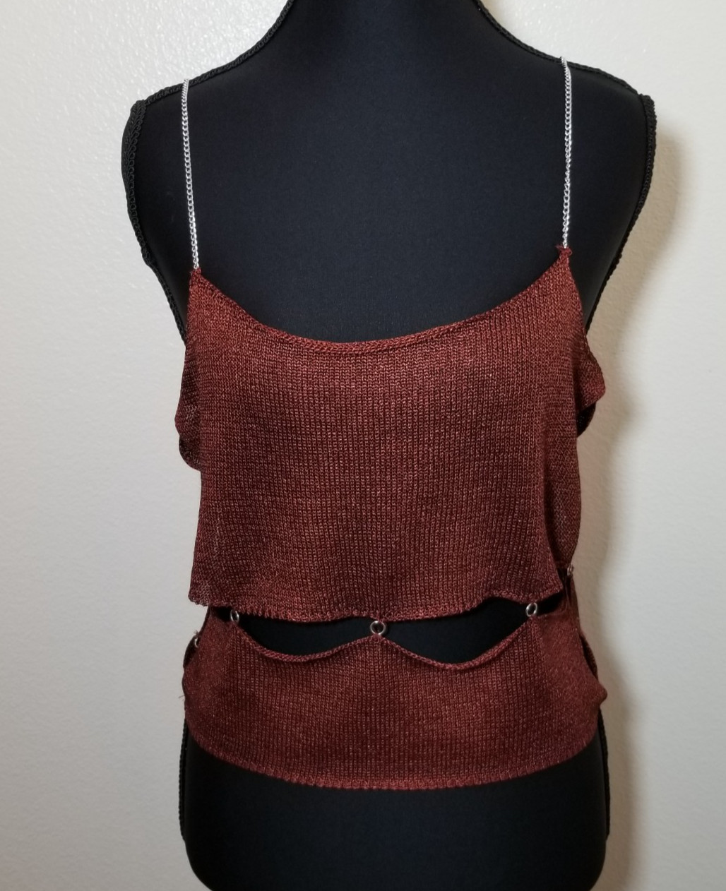 Forever 21 Chain Strap Crop Medium Rust Tank Top Cut Out Festival Rave Club NWOT