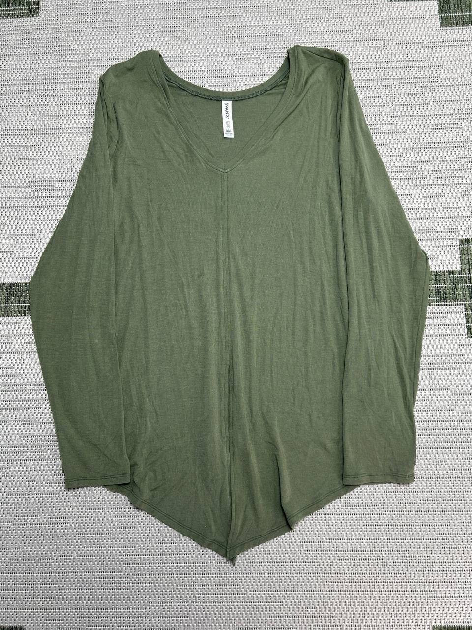 Spanx Better Base Long Sleeve Convertible Tie Top Womens XL Green Stretch V Neck