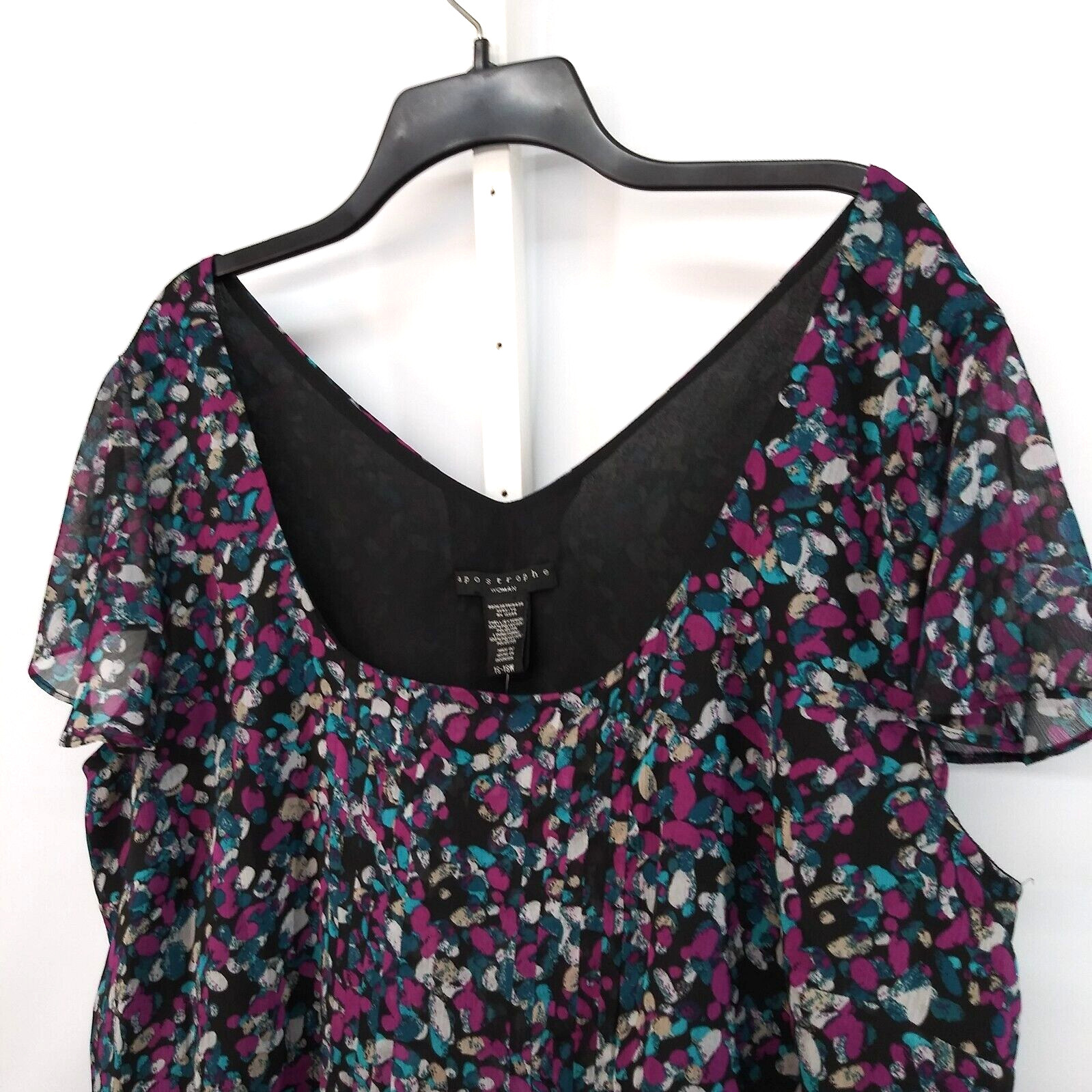 Apostrophe Shirt Womens Size 16-18W Black All Over Print Sheer Lined Tank Blouse