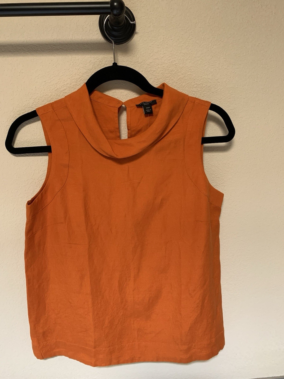 NWT Ann Taylor Factory Petite Linen Blouse XXSP Pumpkin Orange Flowy Cowl Neck
