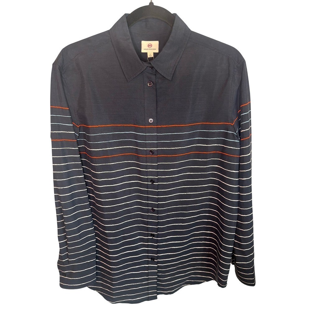 AG Adriano Goldschmied Navy Striped Button Down Shirt ENS8348 Small NEW