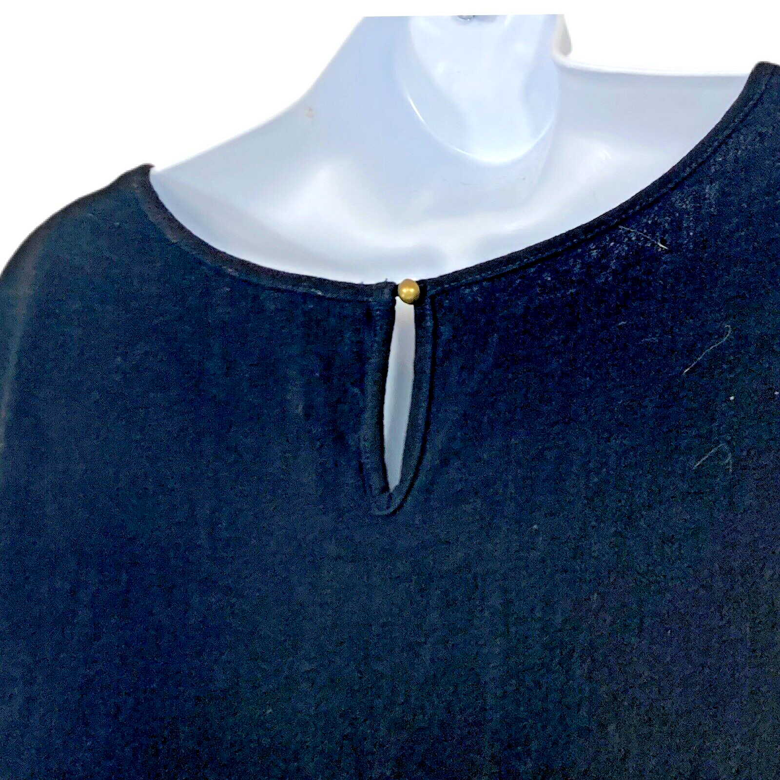 Ruffle Hem Linen Top Drop Shoulder Keyhole Black M Bohemian