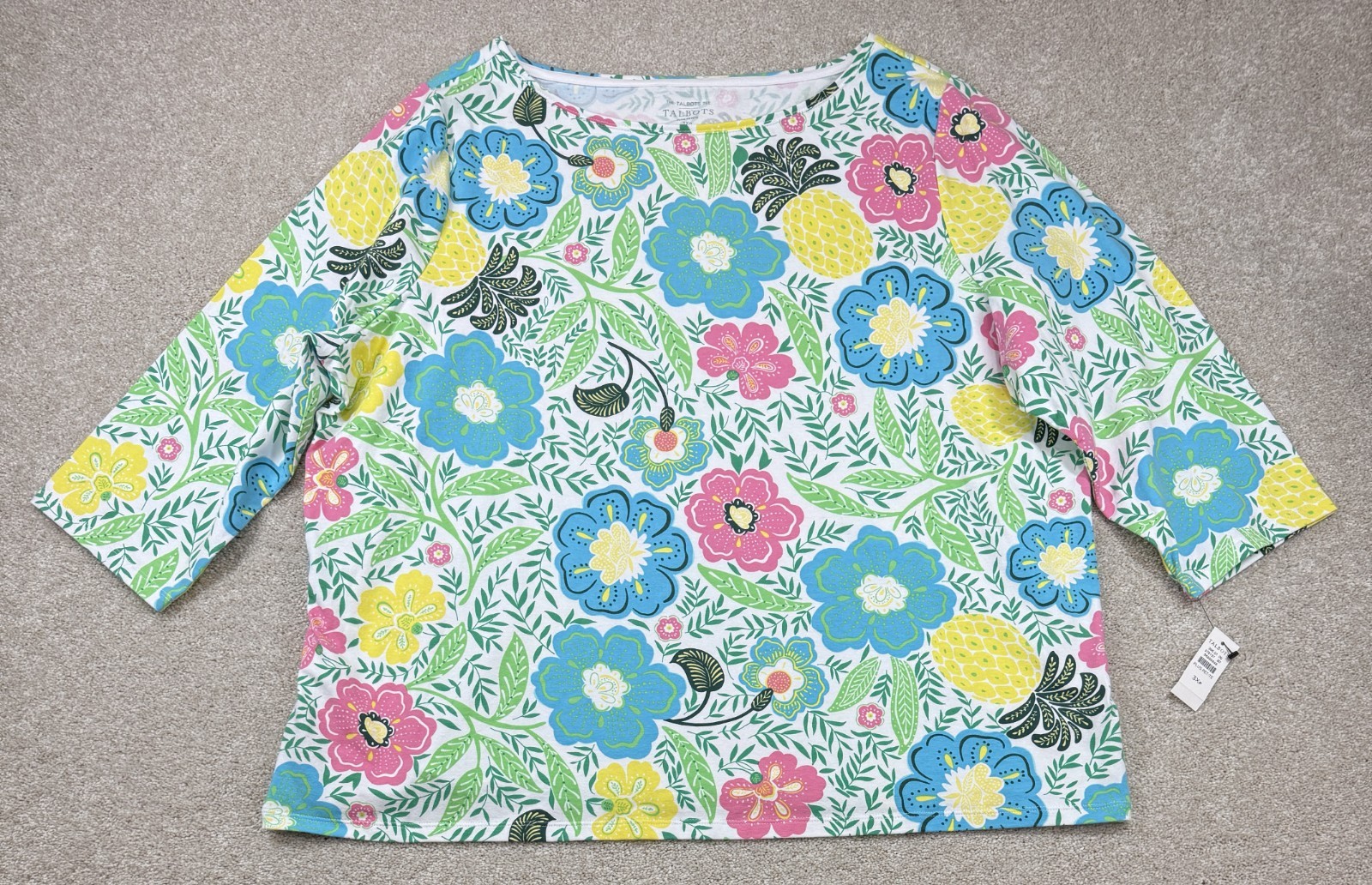 Talbots Women’s Plus Petite 3XP Floral Ballet Neck 3/4 Sleeve Top Multicolor NEW