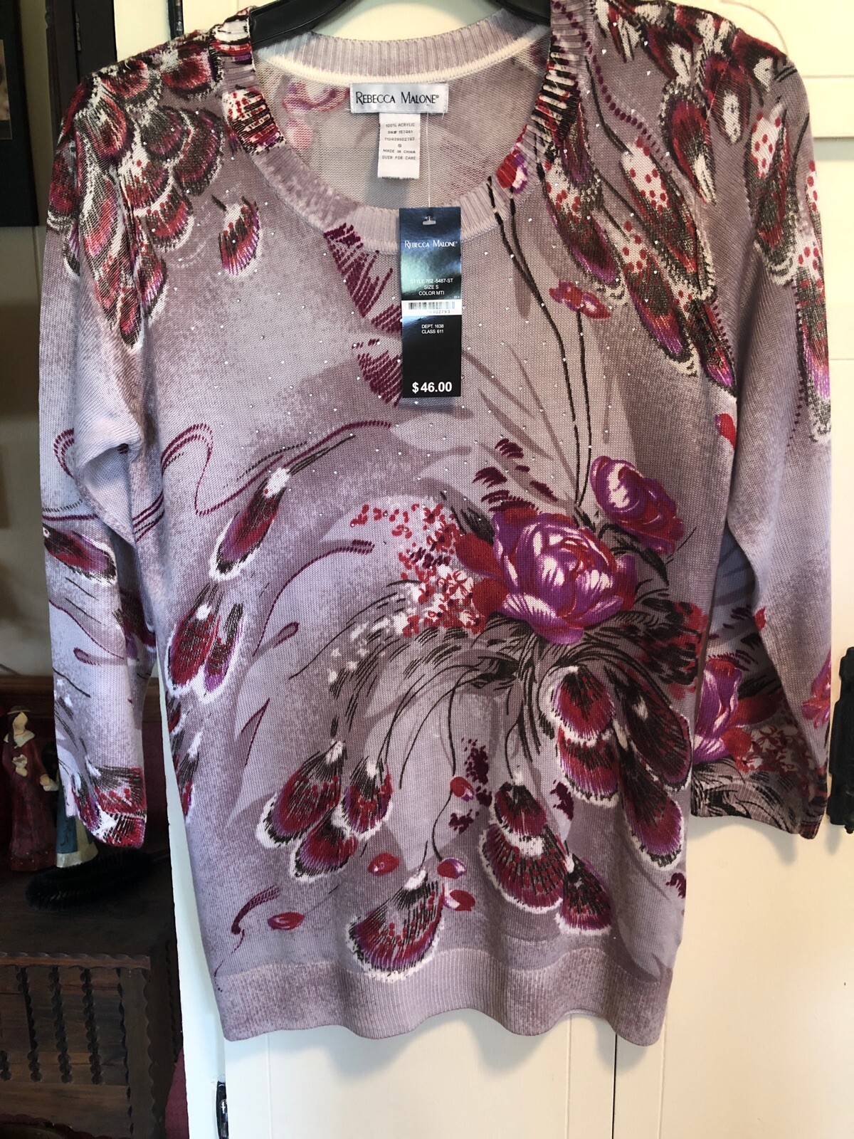 NWT Rebecca Malone Acrylic Embellished Sweater Top-S (Retails $46.00)-(BinB)
