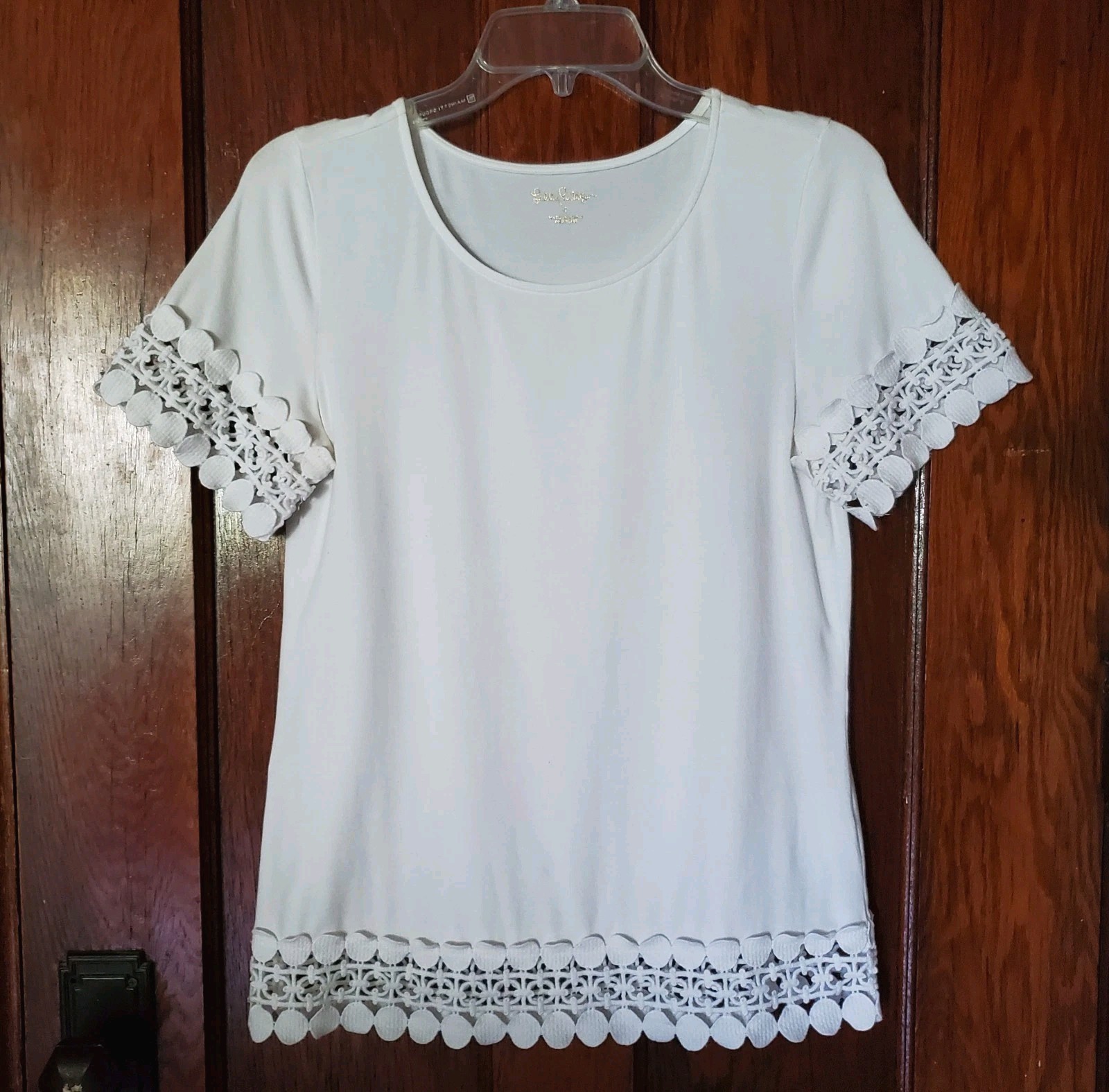 Lilly Pulitzer Women’s Size S Small Shirt Hayes Short Sleeve Blouse White Lace *
