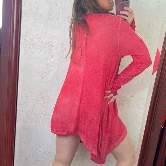 Johnny Was Pete & Greta 100% Linen Red long Sleeve Top Size Small Boho Lagenlook