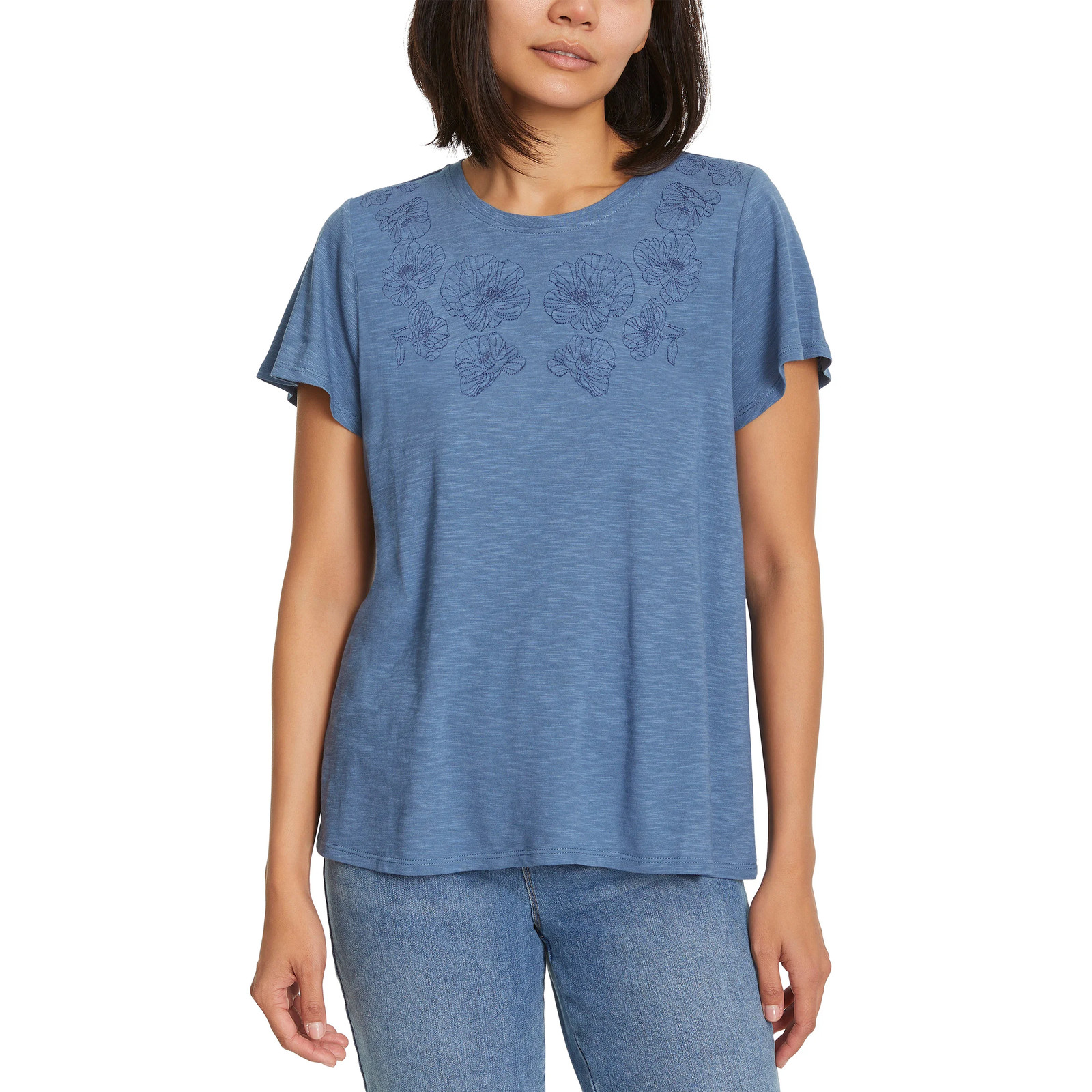 Ella Moss Women’s Short Sleeve Embroidered Top Shoulder & Chest Embroidery
