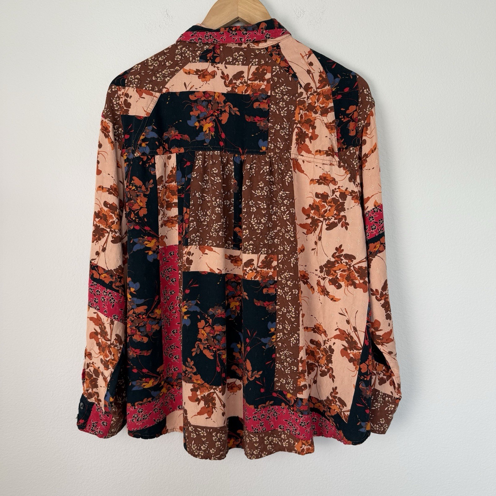 Vintage America Patchwork Button Up Womens Large Indie Country Rustic Cowgirl