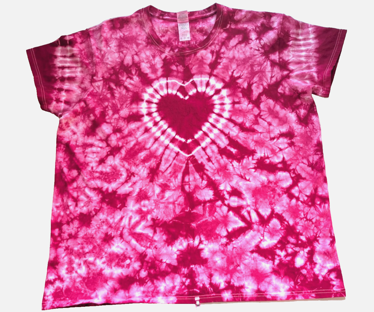 Ladies Tie Dye T Shirt size 2 XL, Pretty Pink Heart, Hand dyed original design