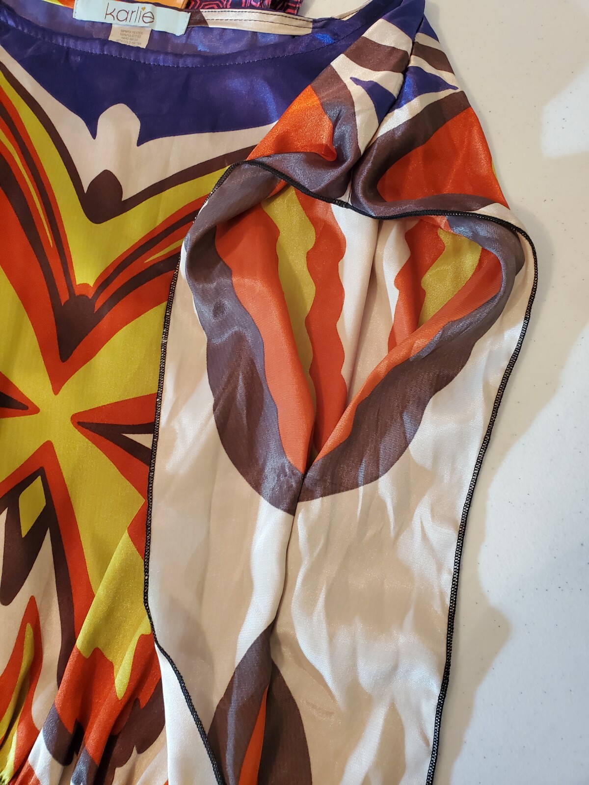 Karlie Women Butterfly Abstract Sleeveless Blouse S Blue Yellow Orange Gray