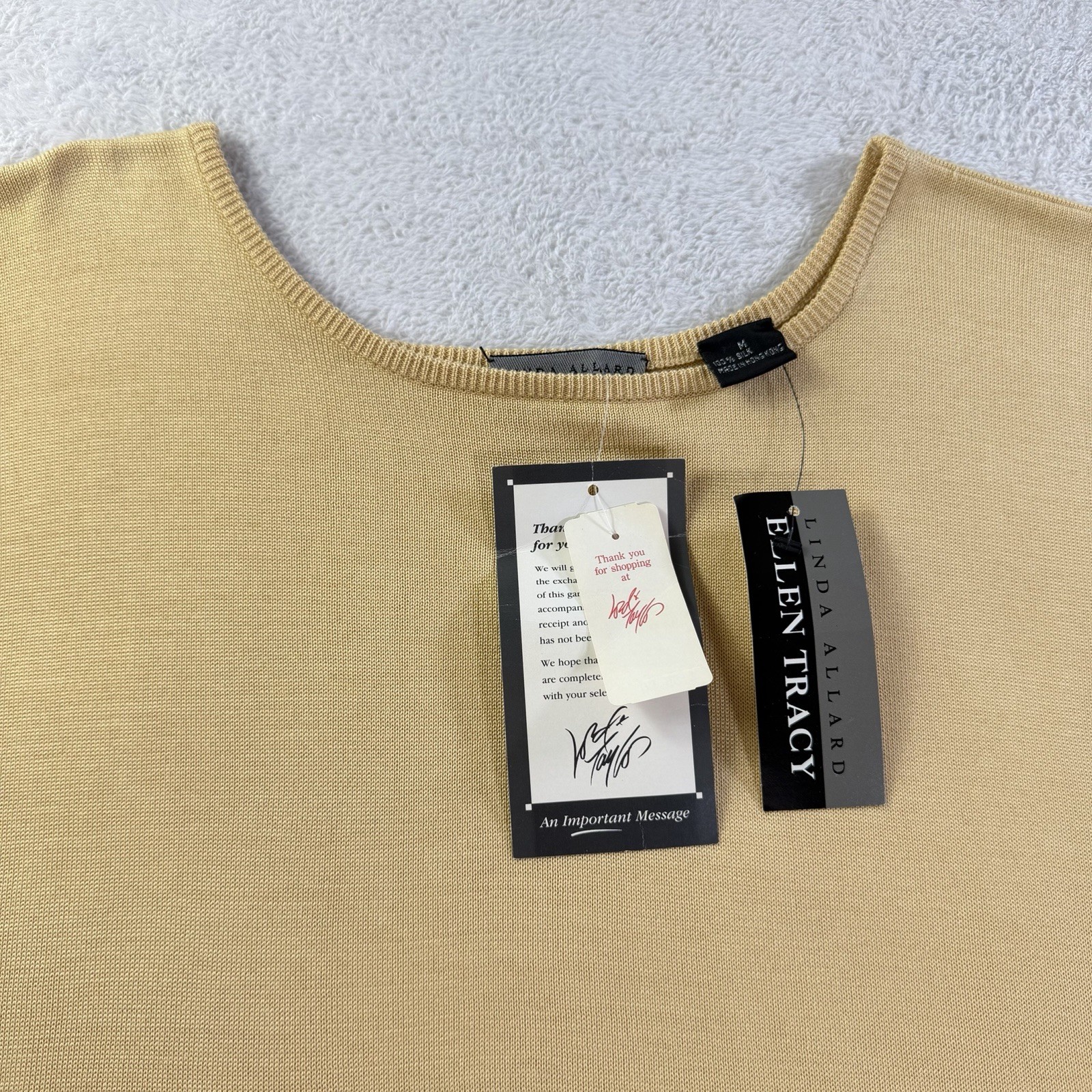 VTG Linda Allard Ellen Tracy Silk Knit Shell Top Saffron NWT Medium Boat Neck