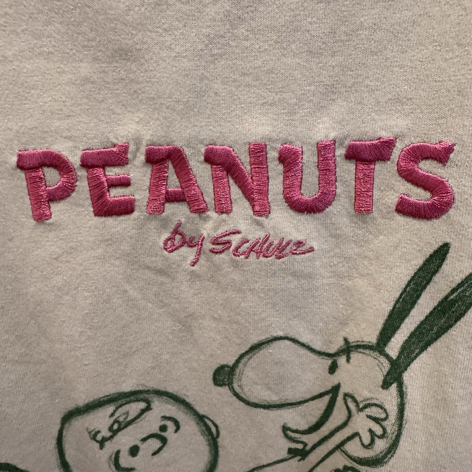Peanuts T-Shirt Women’s Snoopy, Charlie Brown & Gang Green Embroidered Small NWT