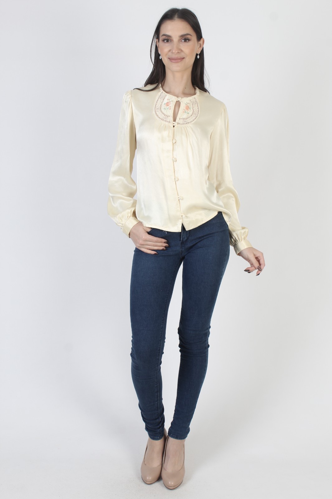 Vtg Gunne Sax Blouse Embroidered Jessica McClintock Satin Prairie Top Tunic