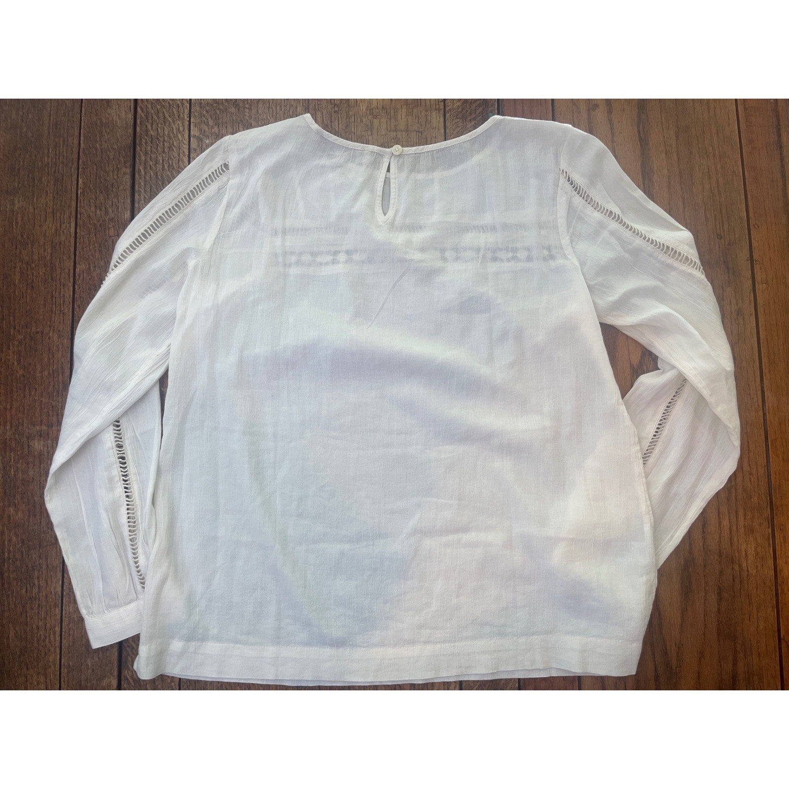 Loft Cotton Boho Peasant Blouse Long Sleeve SP Cream Ladder Lace prairie earthy