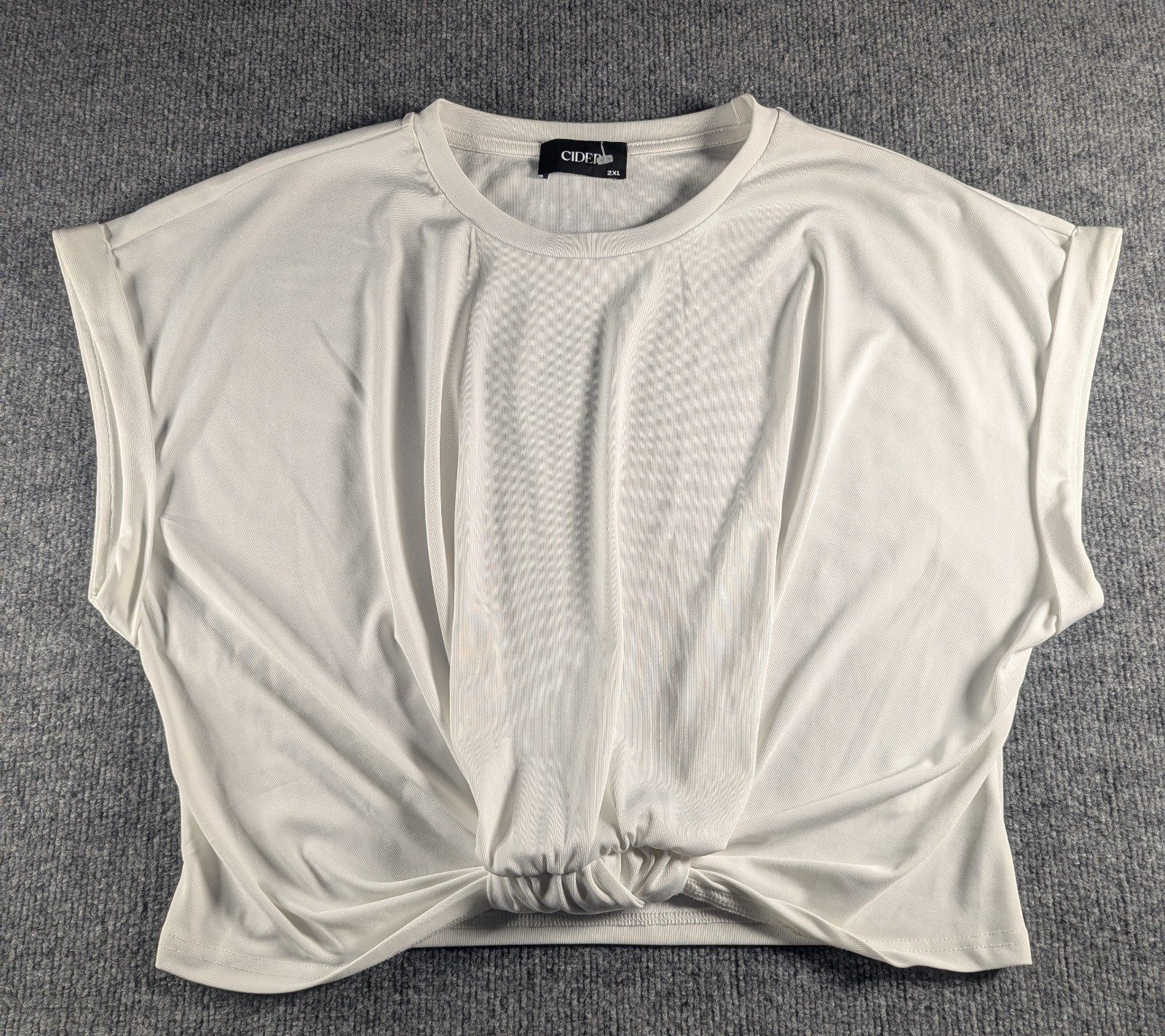 Cider Ribbed Knotted Crop Top Cap Sleeve Women’s 2XL White
