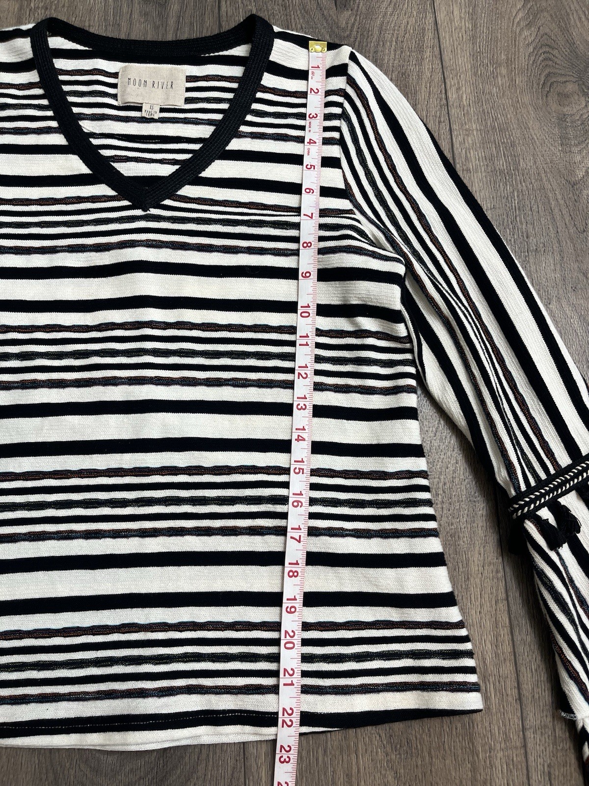 Anthropologie Moon River Striped Bell Sleeve Top Sz XS W/ Tassels Multicolor