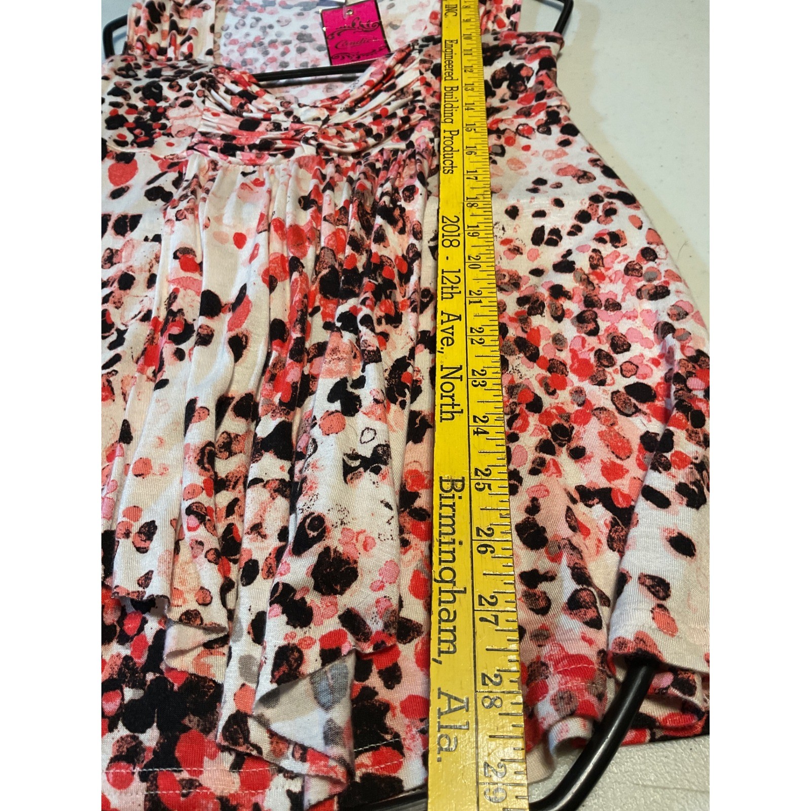 Candies Women’s Small Sleeveless Ruched Print Top White Red Black Rayon