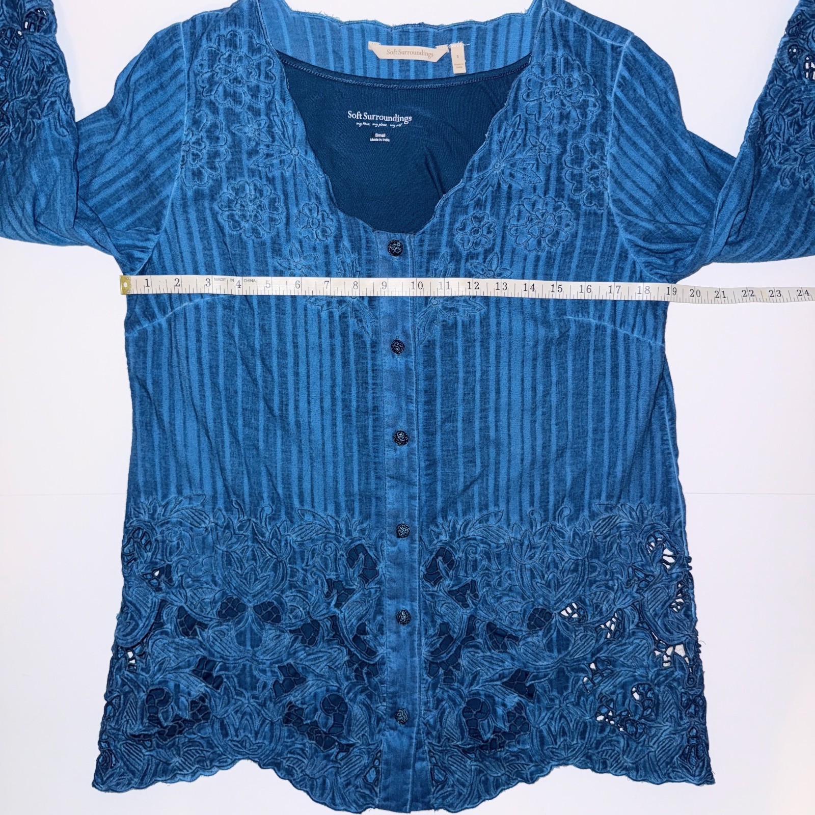 Soft Surroundings Esme Poseidon Blue Embroidered Lace Button Down Top w/ Tank S
