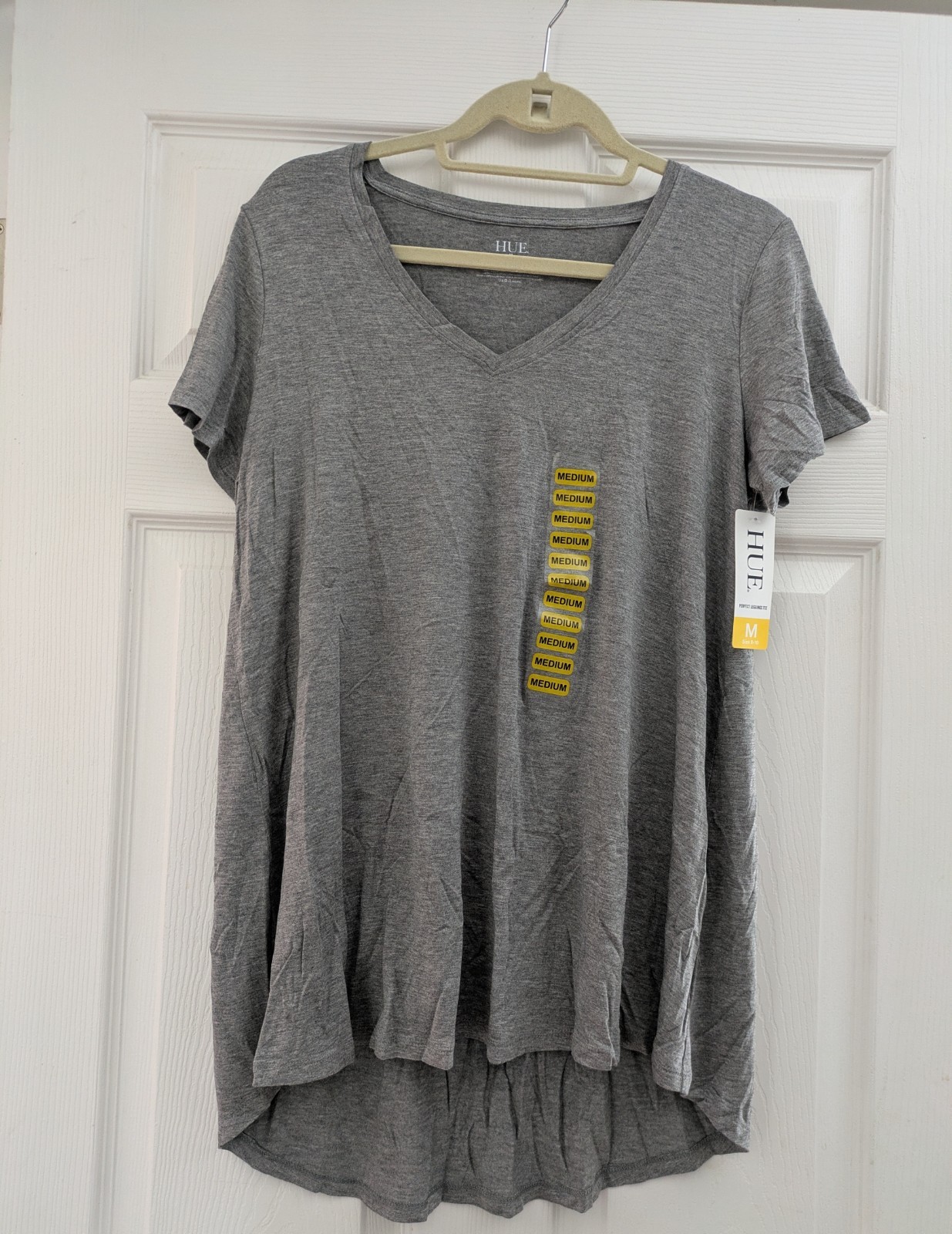 Hue Short Sleeve V Neck Super Soft Stretch Perfect Legging T-Shirt Heather Gray