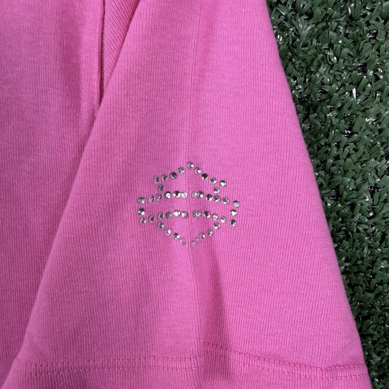 Harley Davidson Women’s Medium Short Sleeve T-Shirt Rhinestones Logo Pink Biker