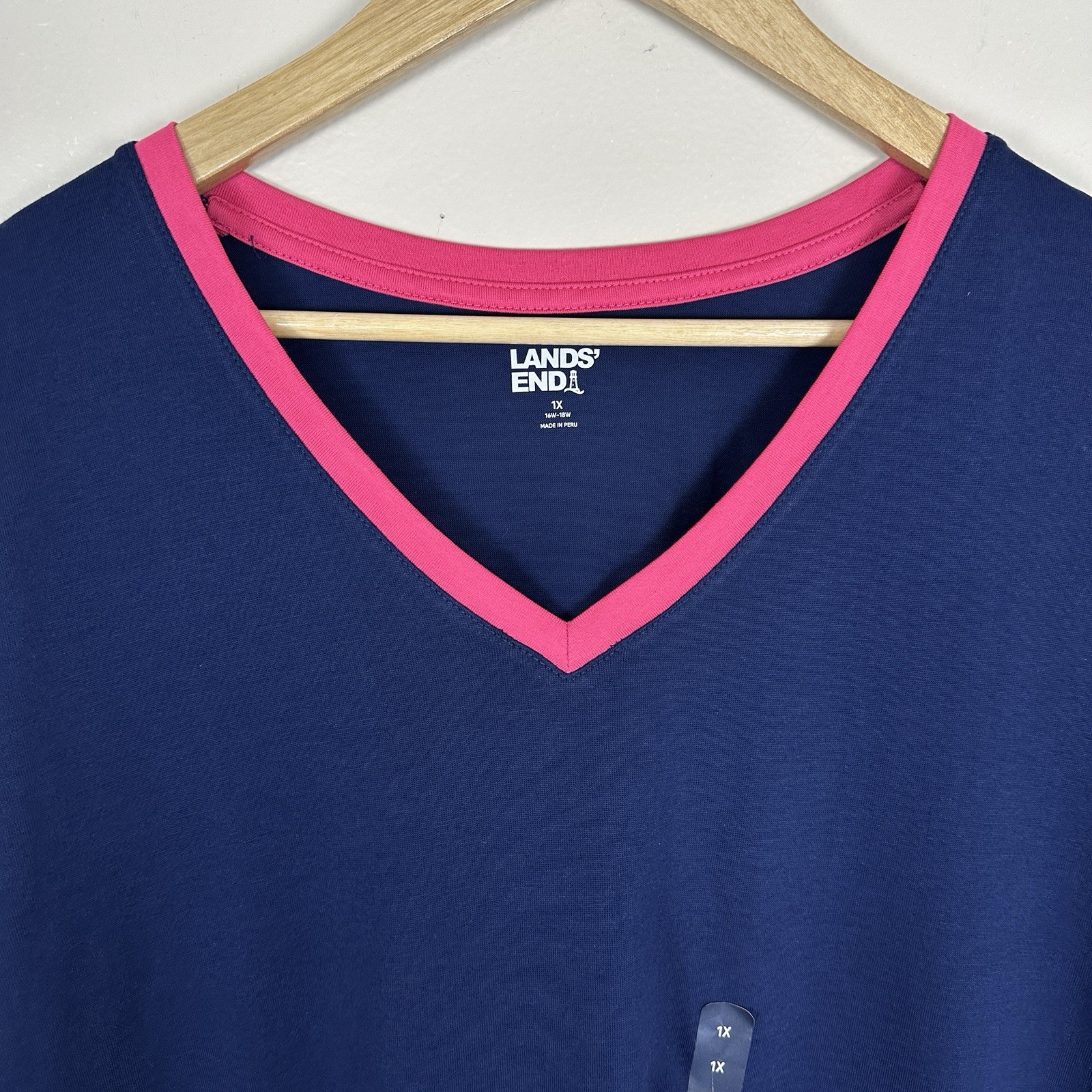 Lands’ End Women’s 1X Relaxed Supima Cotton Crewneck Tee Navy NEW