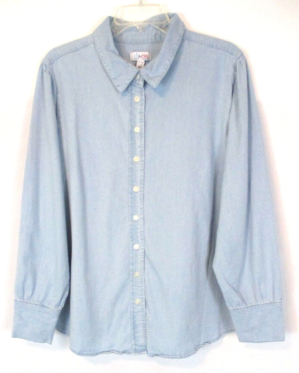Denim & Co. Button Puff Sleeve Shirt Sz XL Bleach Wash Blue A378176 Women CBK17